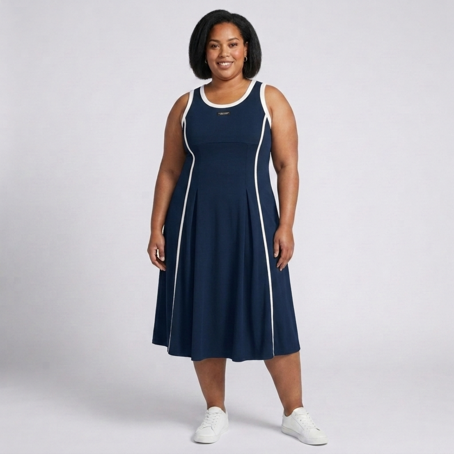 Plus Size Long Dress for Women, Sleeveless A-Line Cut with Round Neck