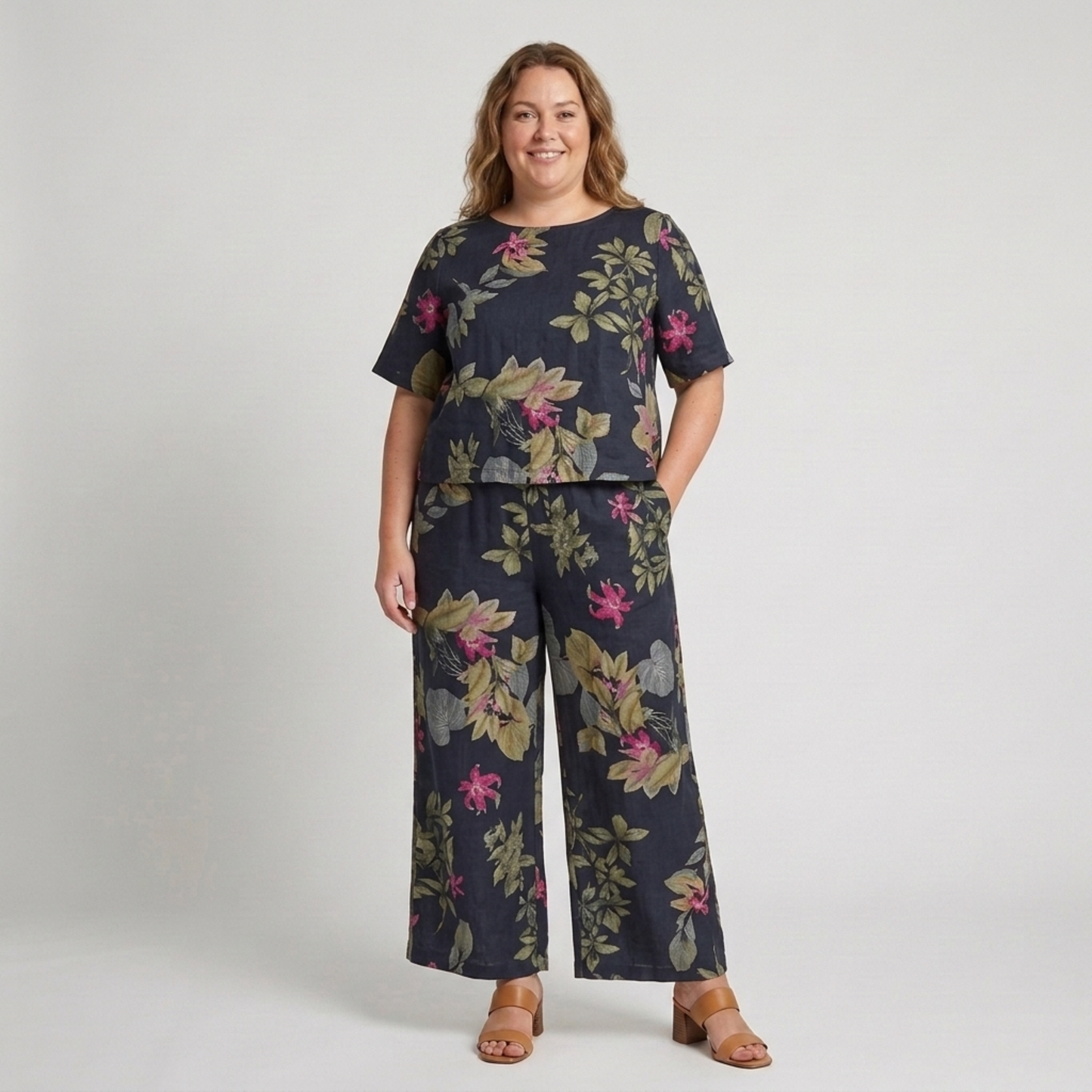 Plus Size Floral Print Pants Set
