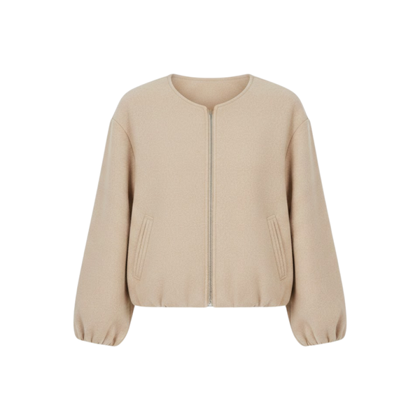 Short bomber jacket for women with zipper and casual round collar