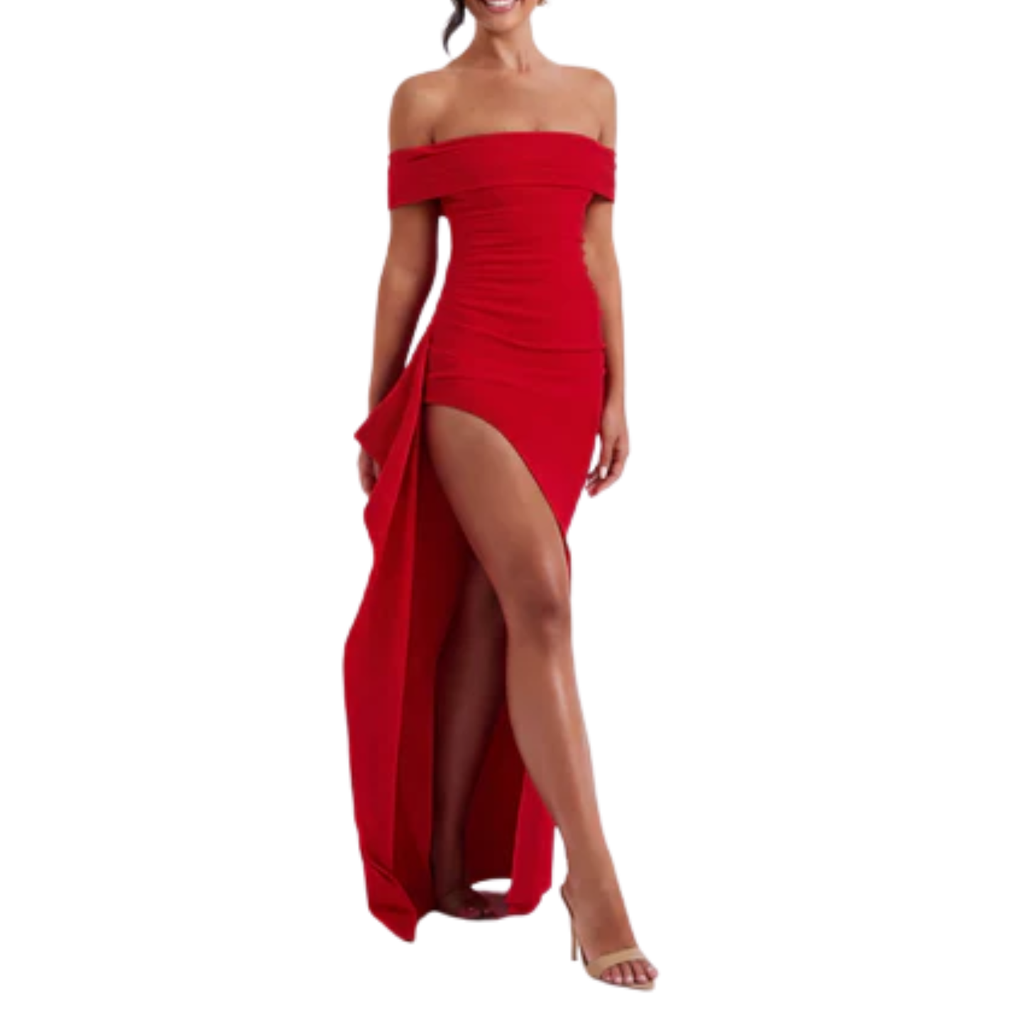 Long evening dress — off-shoulder fitted cut | formal event