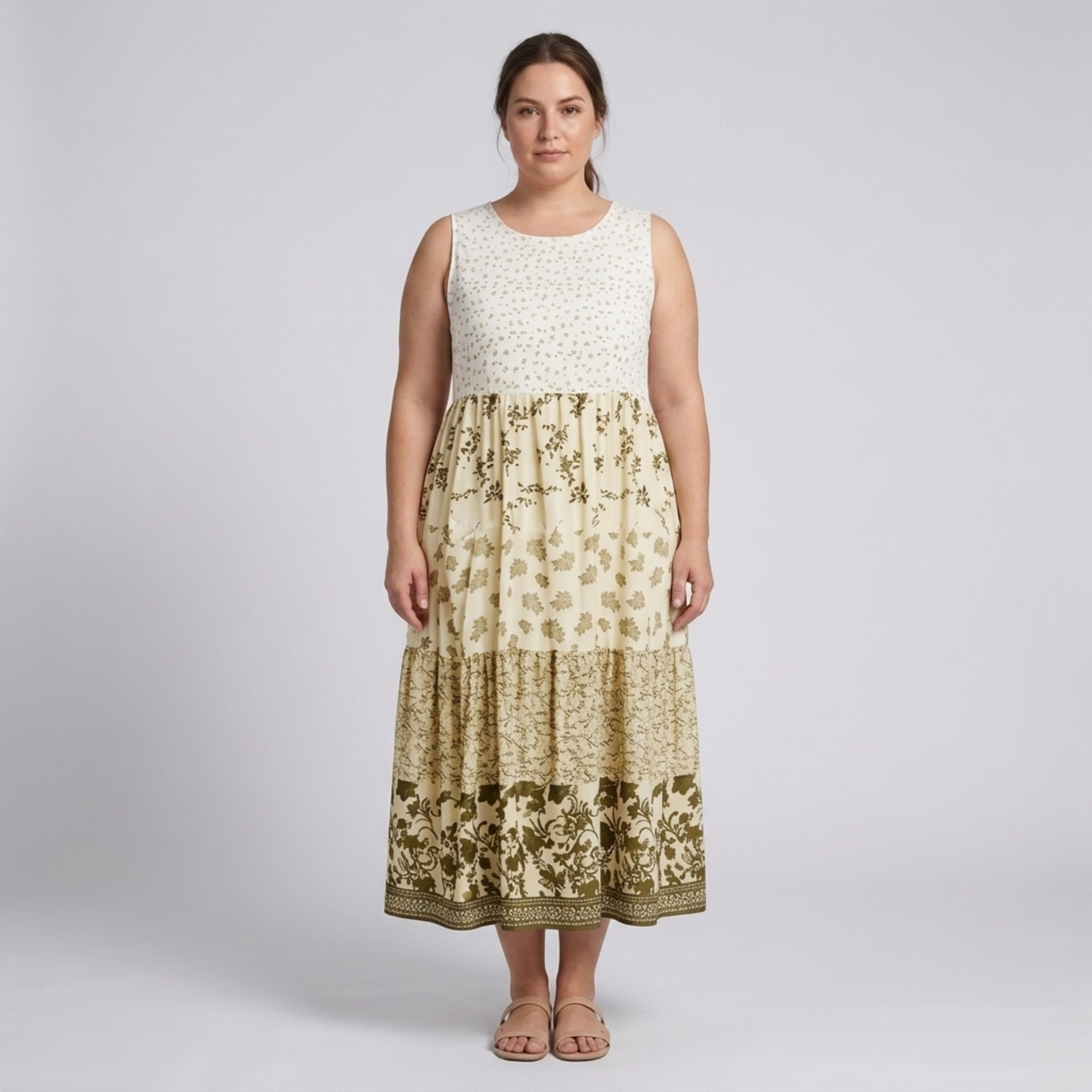 Plus size long dress for women Hawaiian style with round neckline