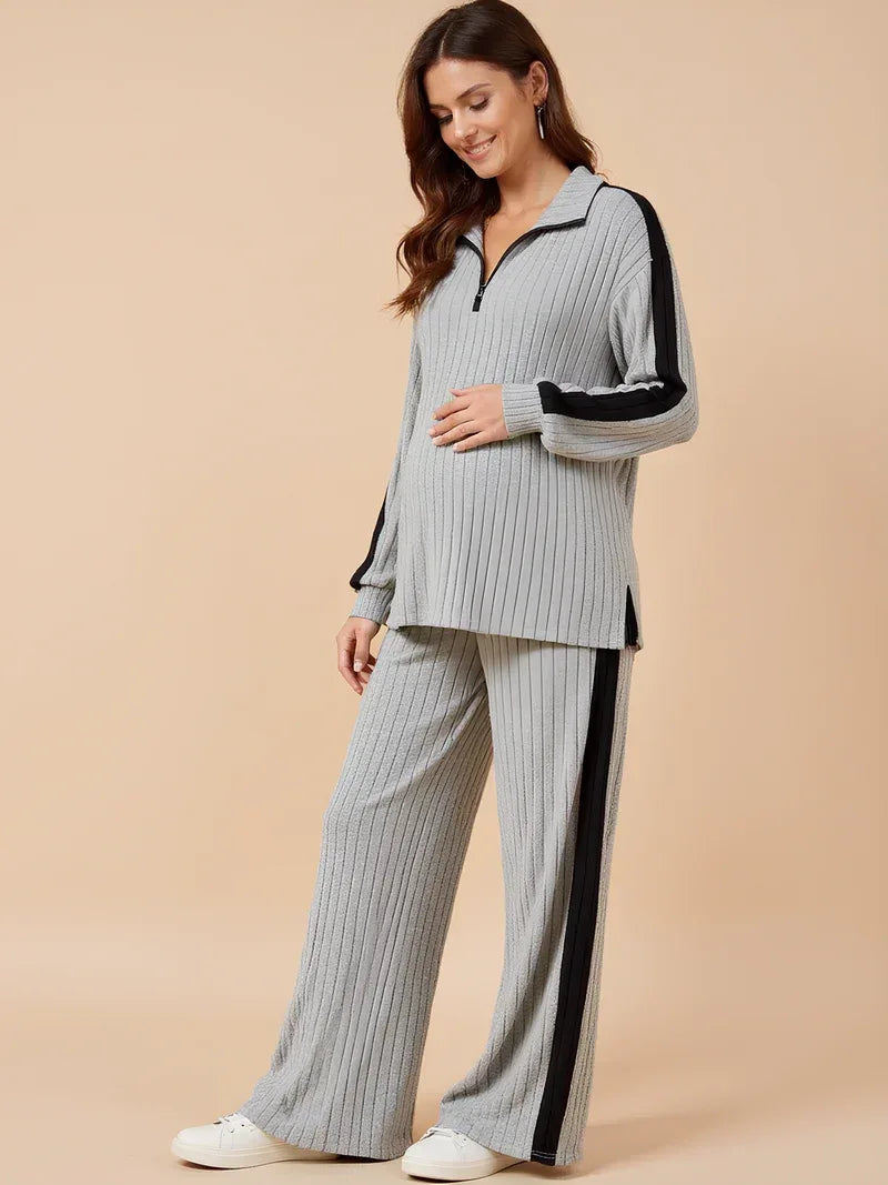 Two-Piece Ribbed Knit Maternity Set