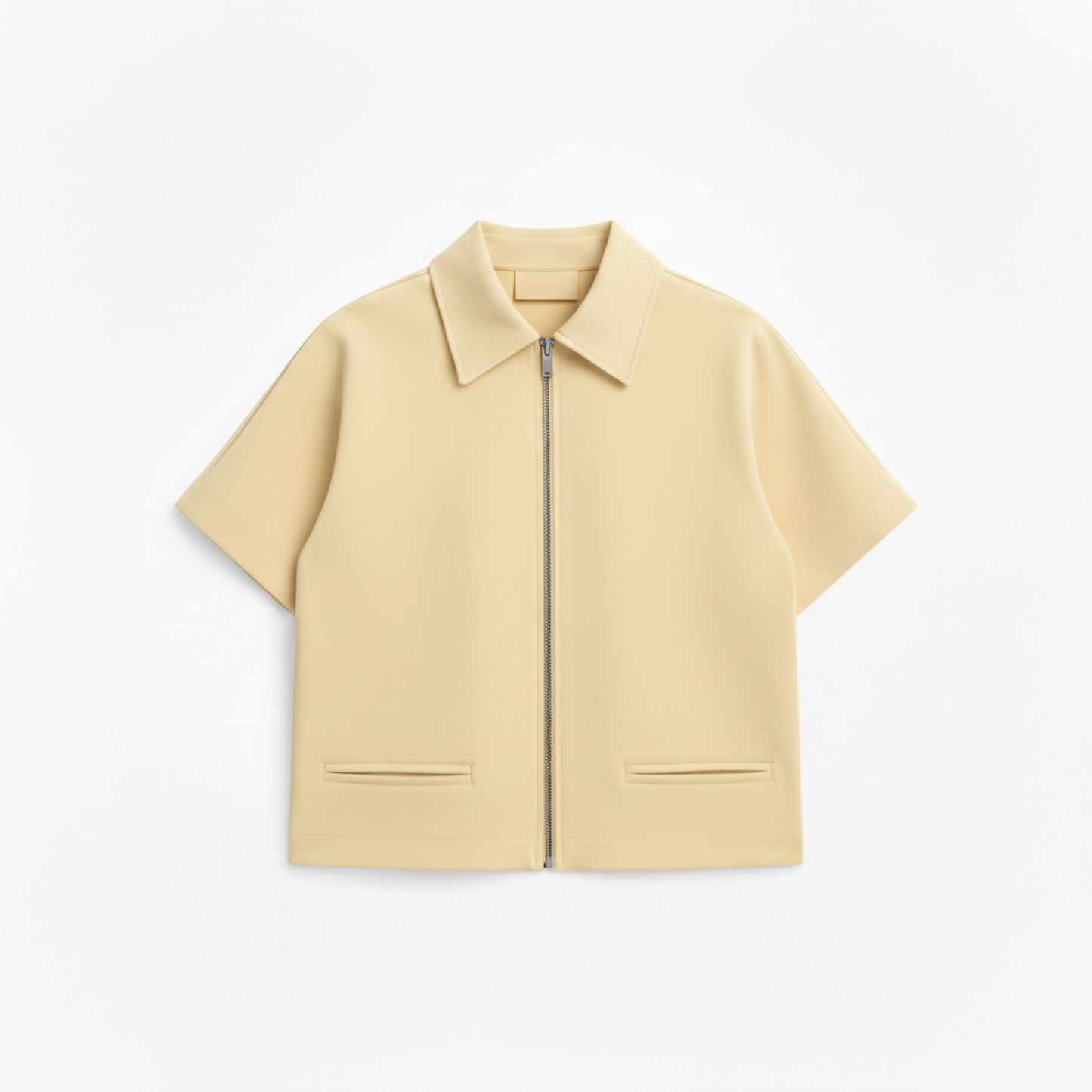 Short Polyester Jacket with Short Sleeves and Zipper for Women