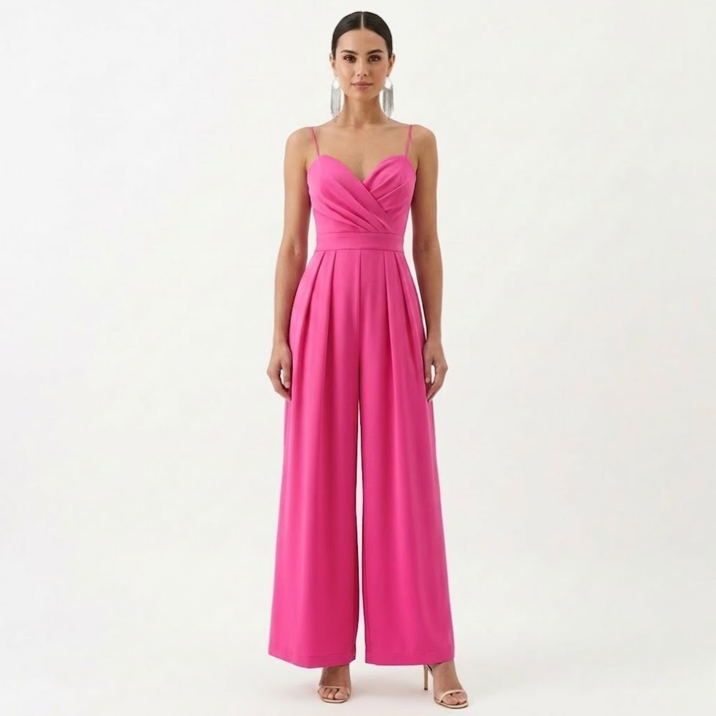Wide-Leg Jumpsuit with Straps, V-Neck, and High Waist for Women