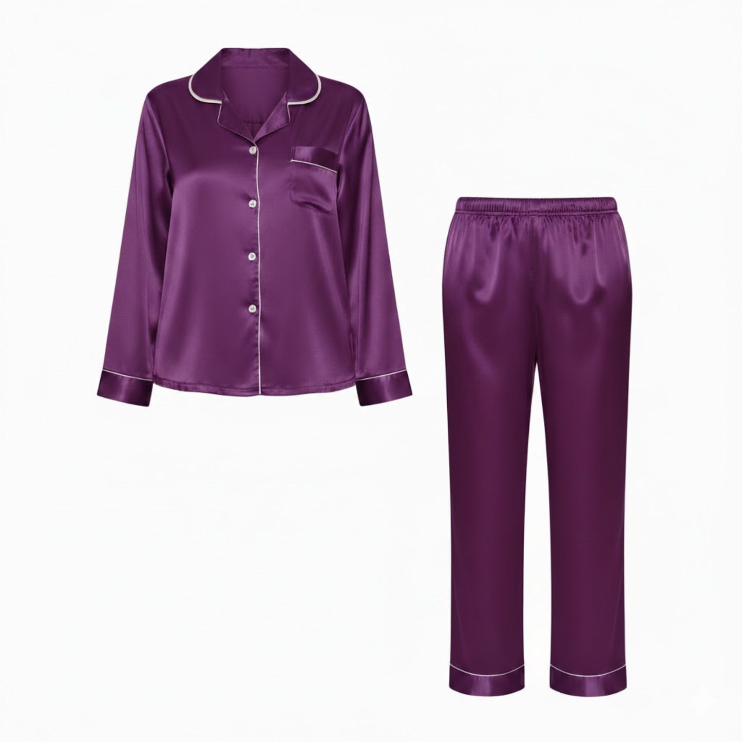 Satin nightwear set for women with long-sleeved shirt and trousers