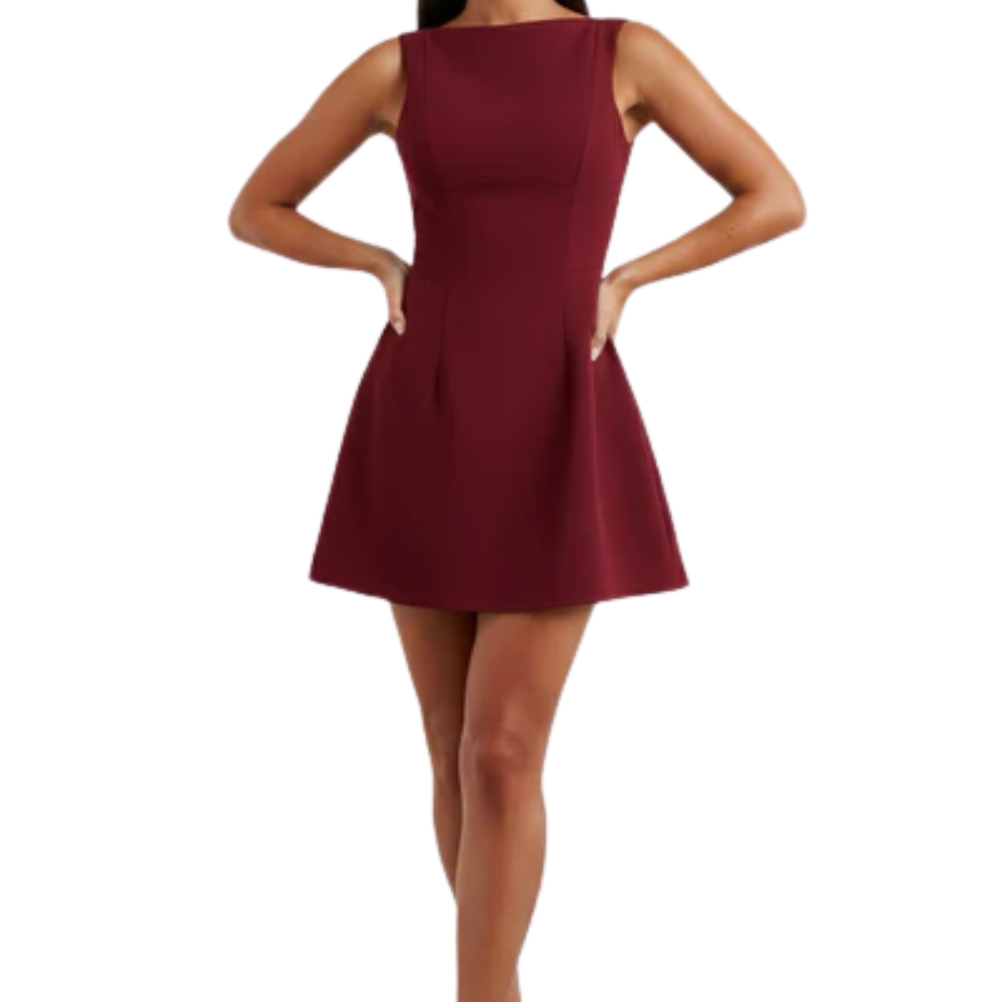 Short women's dress — bubble skirt in crepe and boat neckline | evening outfit