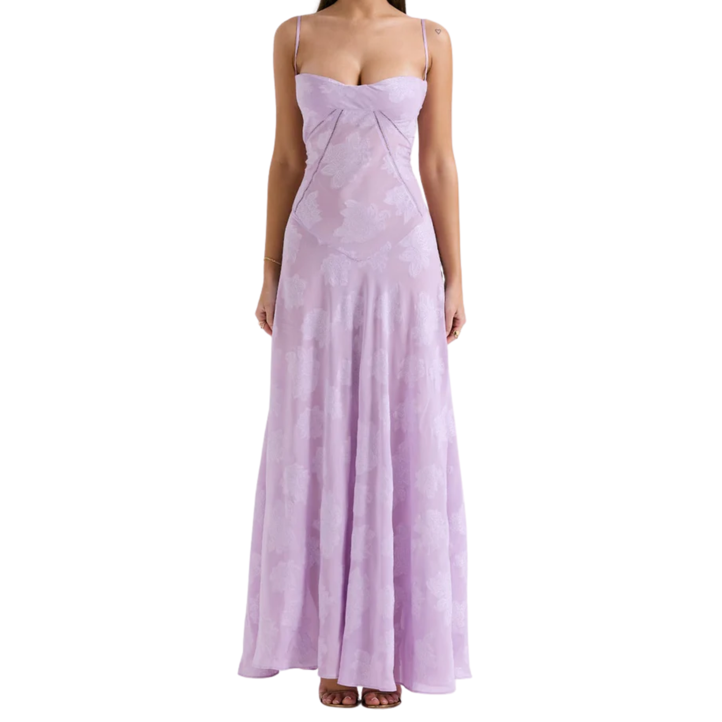 Long Evening Dress with Floral Embroidery Bustier and Flared Cut for Women