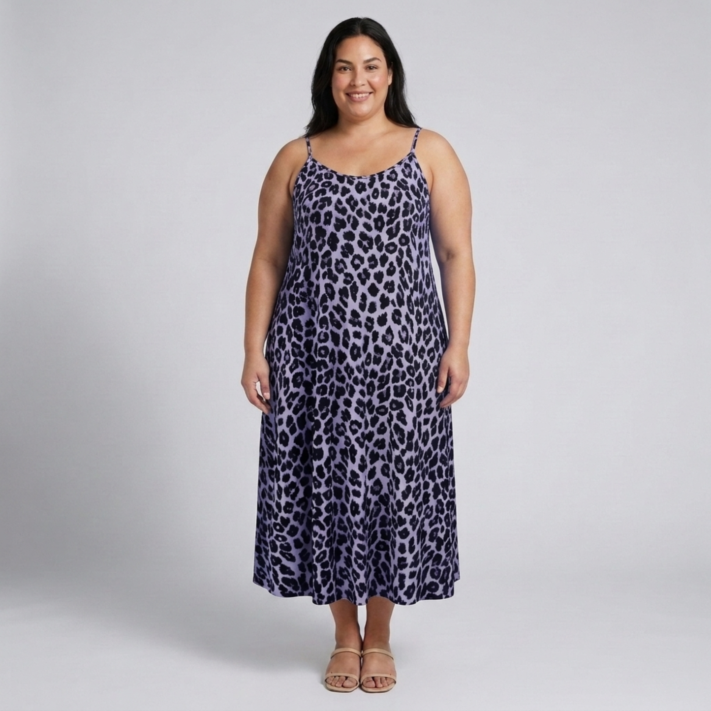 Plus size long dress for women with leopard print straps