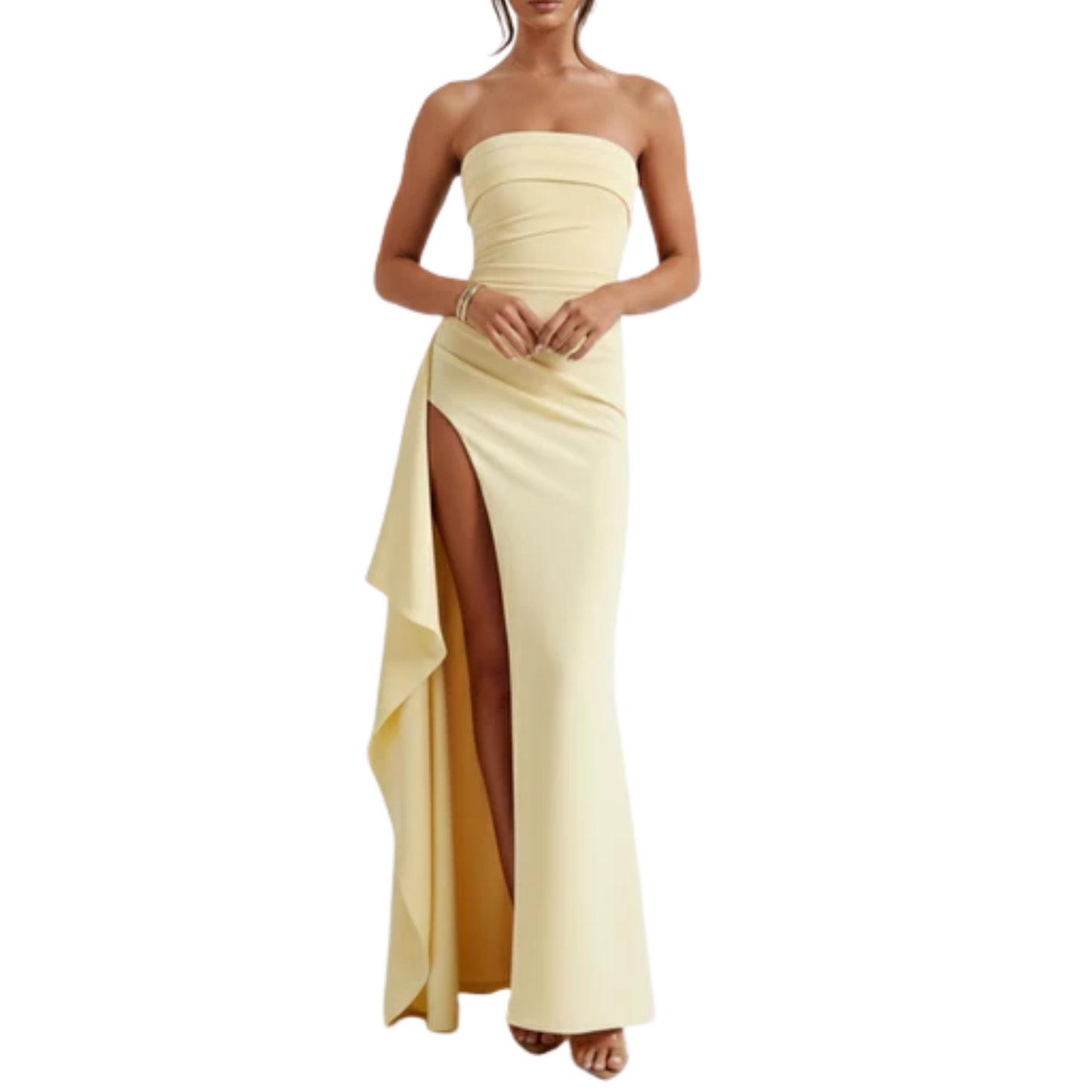 Long evening dress — ruched mermaid cut with slit | formal gala