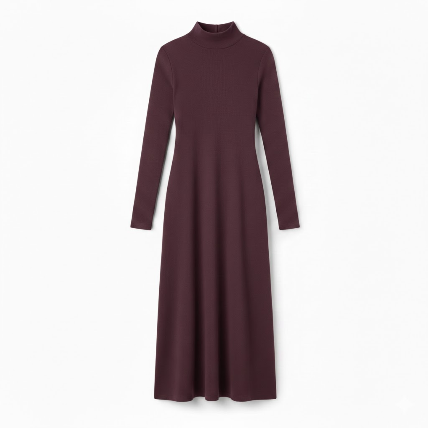 Fitted long dress with long sleeves and high turtleneck collar