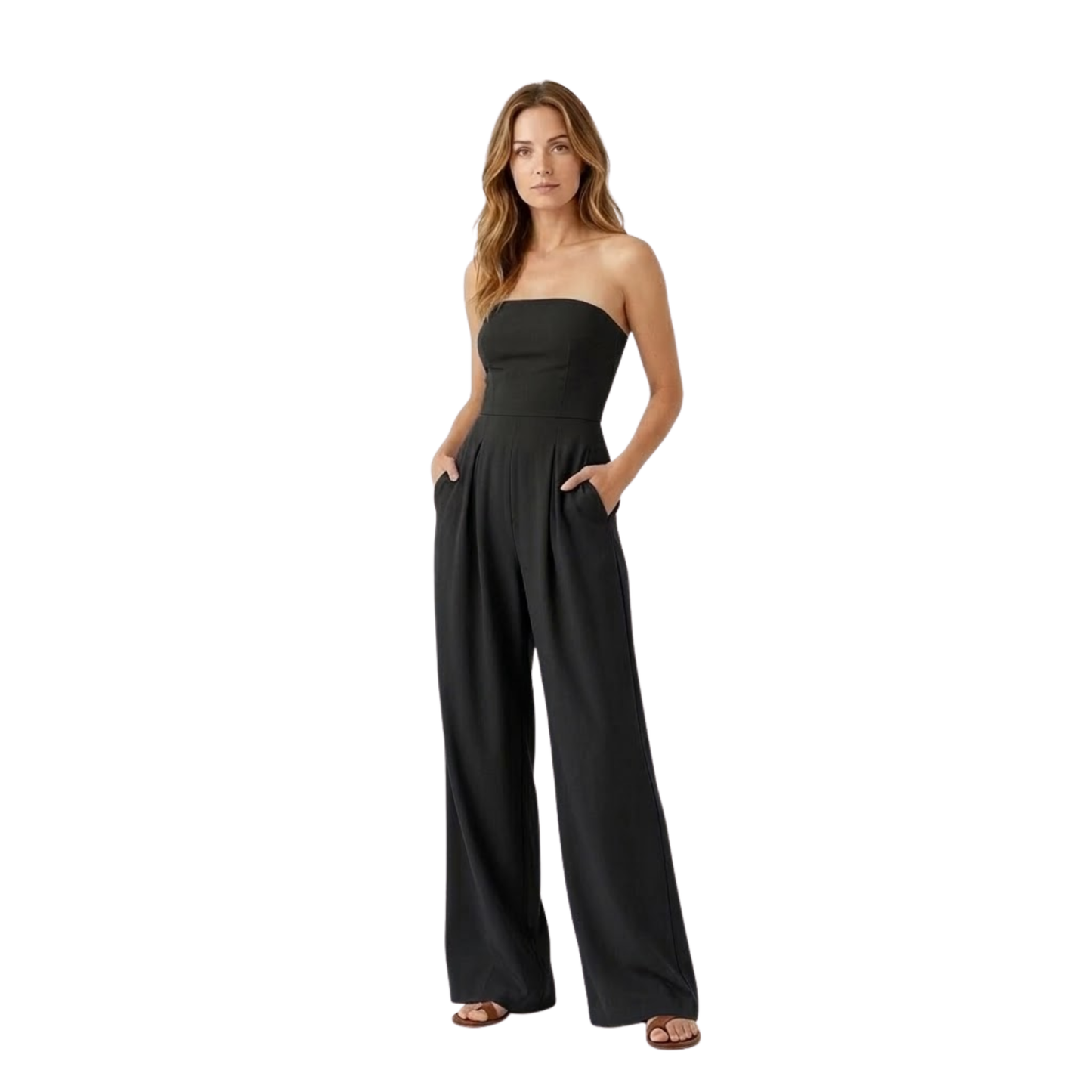 Strapless Bustier Jumpsuit with Fitted Waist and Wide Legs