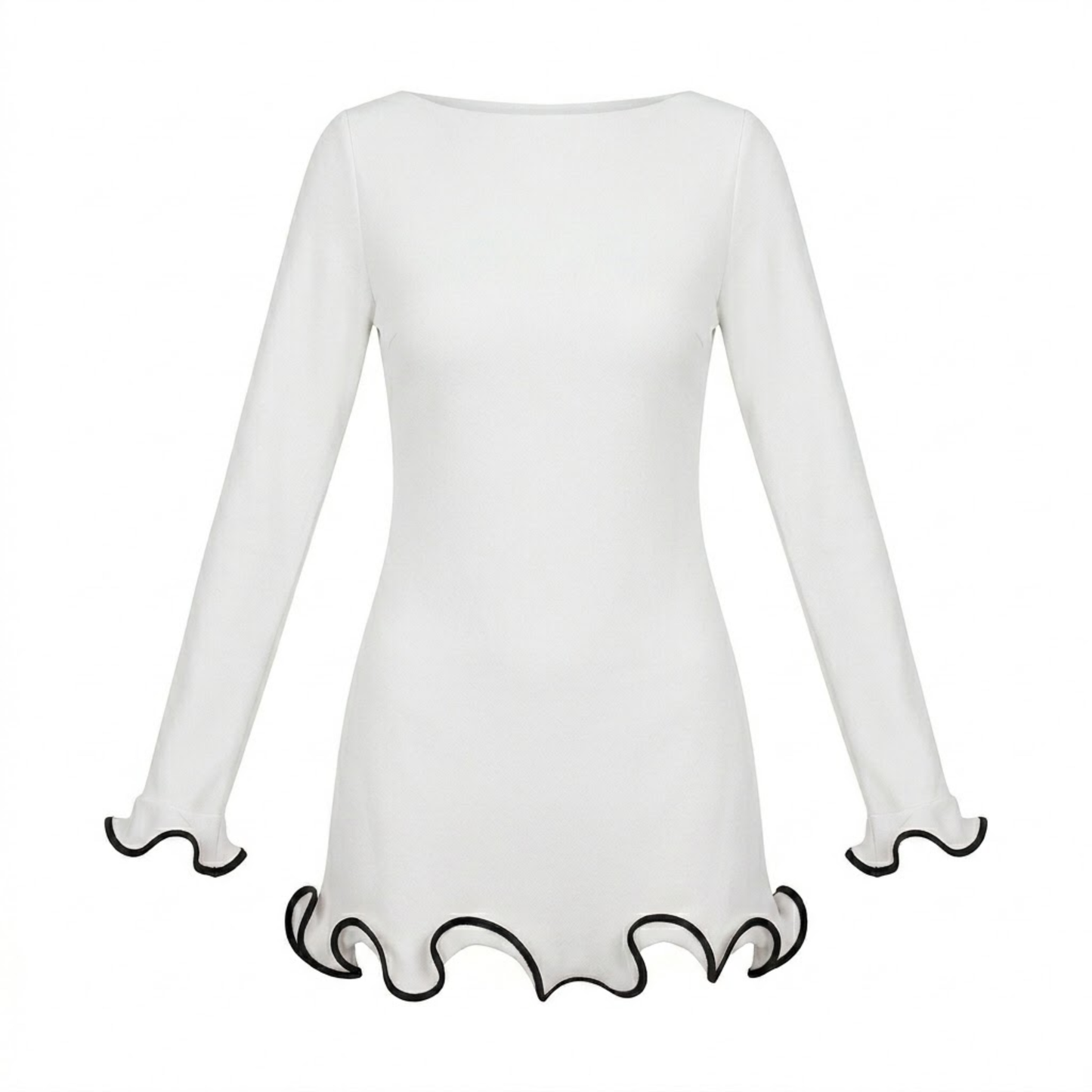 Fitted Short Dress with Long Sleeves and Contrasting Ruffle Hem