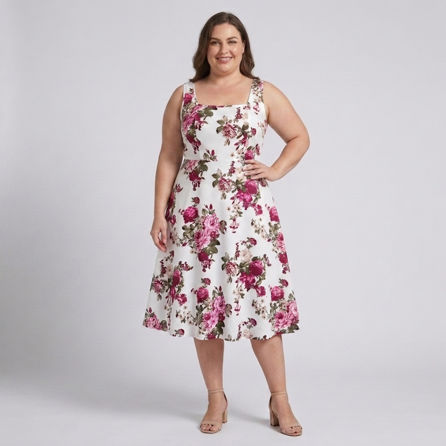 Plus size flared dress for women with square neckline