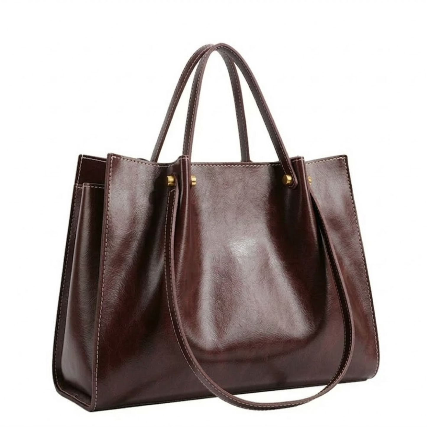 Vegan Leather Tote Bag with Zipper and Shoulder Strap for Women