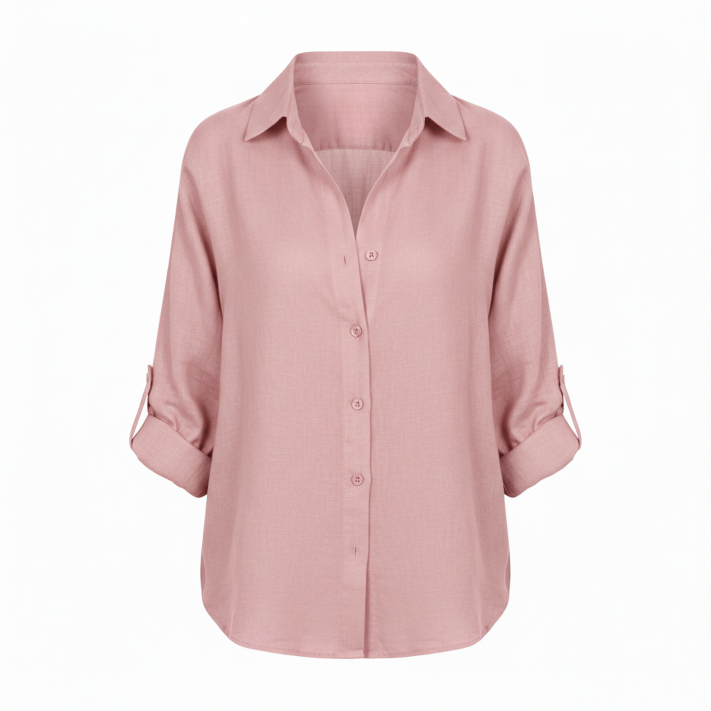 Loose casual button-up shirt for women with three-quarter sleeves and split neckline