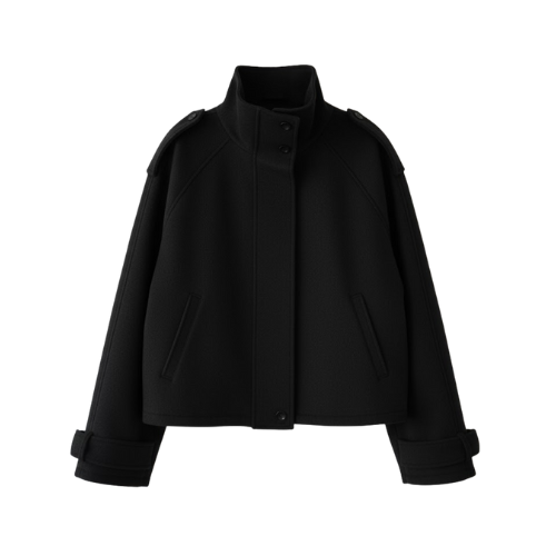 Elegant Women's Wool Jacket with Stand-up Collar