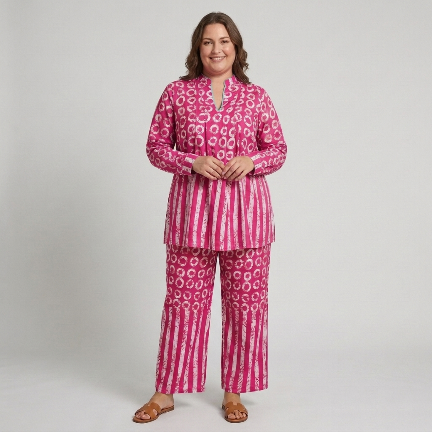 Plus Size Patterned Pants Set