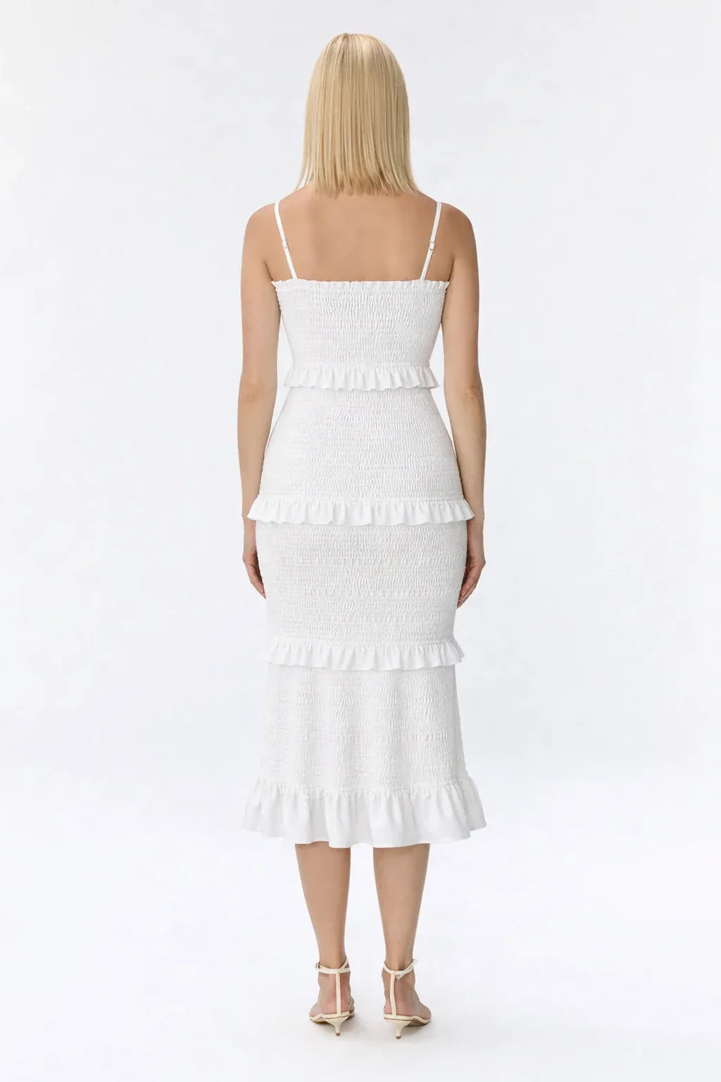 Midi maternity smocked dress with ruffles