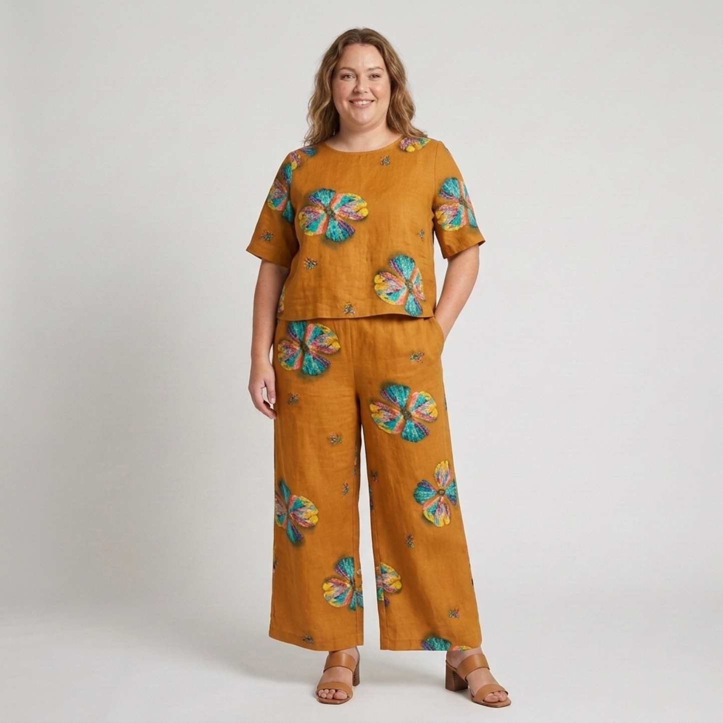 Plus Size Floral Print Pants Set