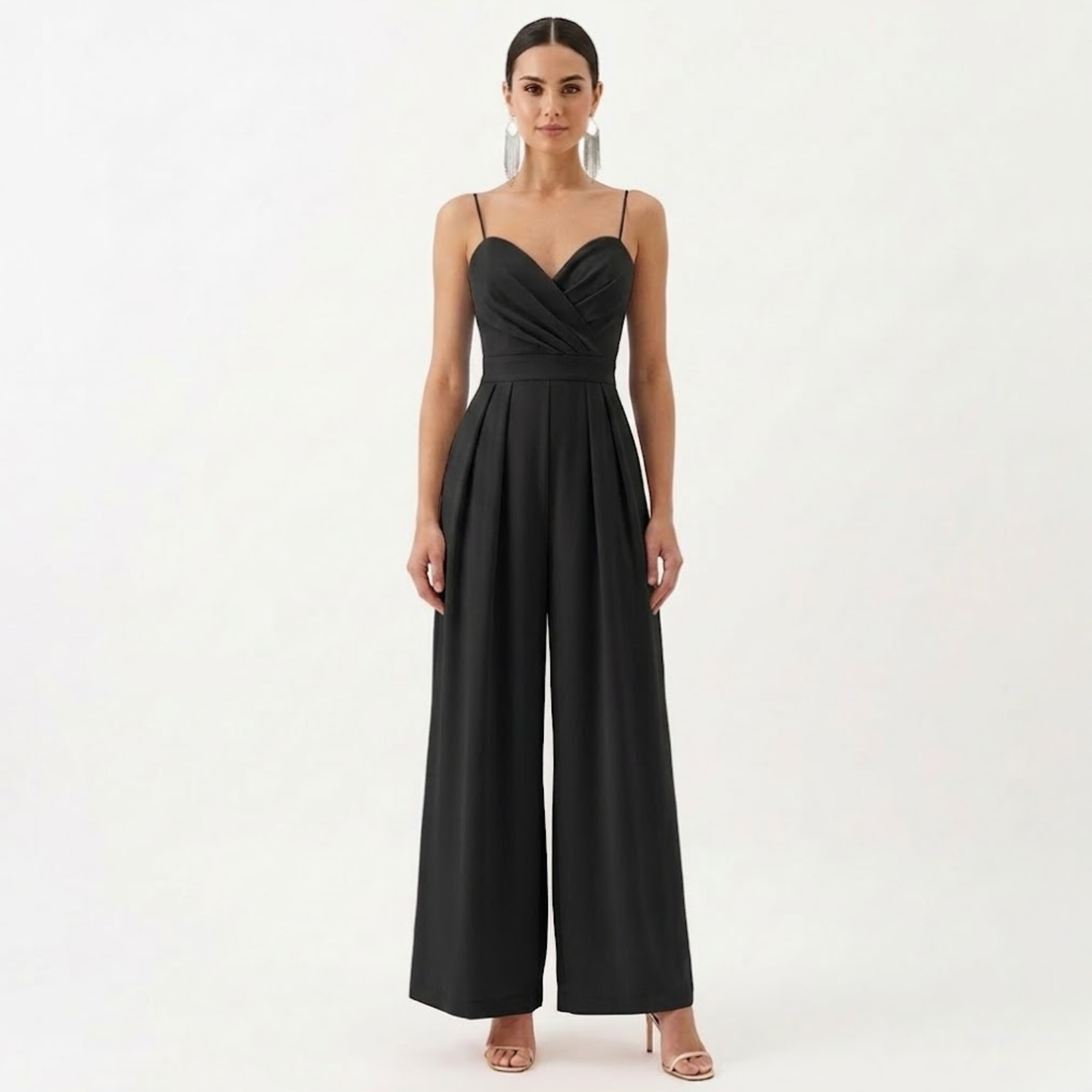Wide-Leg Jumpsuit with Straps, V-Neck, and High Waist for Women