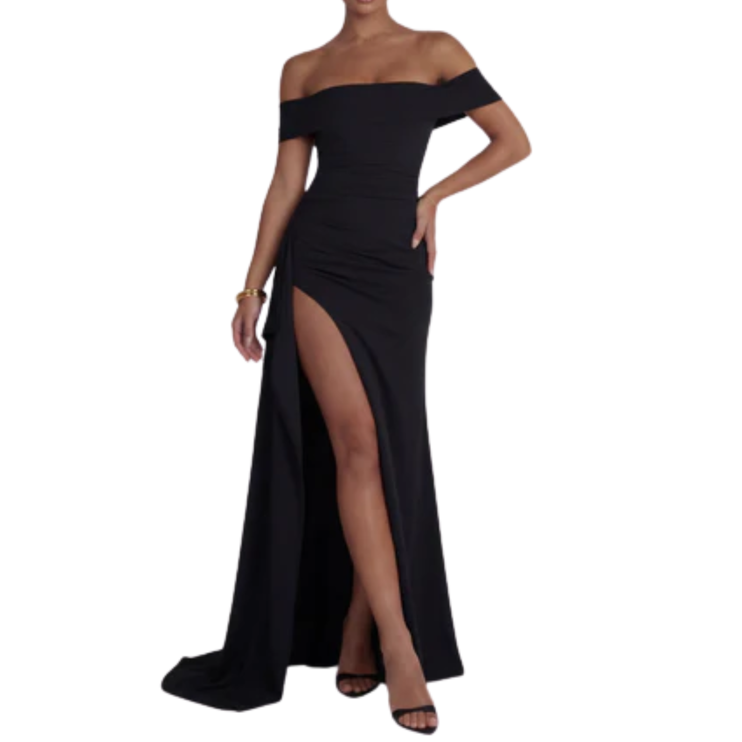 Long evening dress — off-shoulder fitted cut | formal event