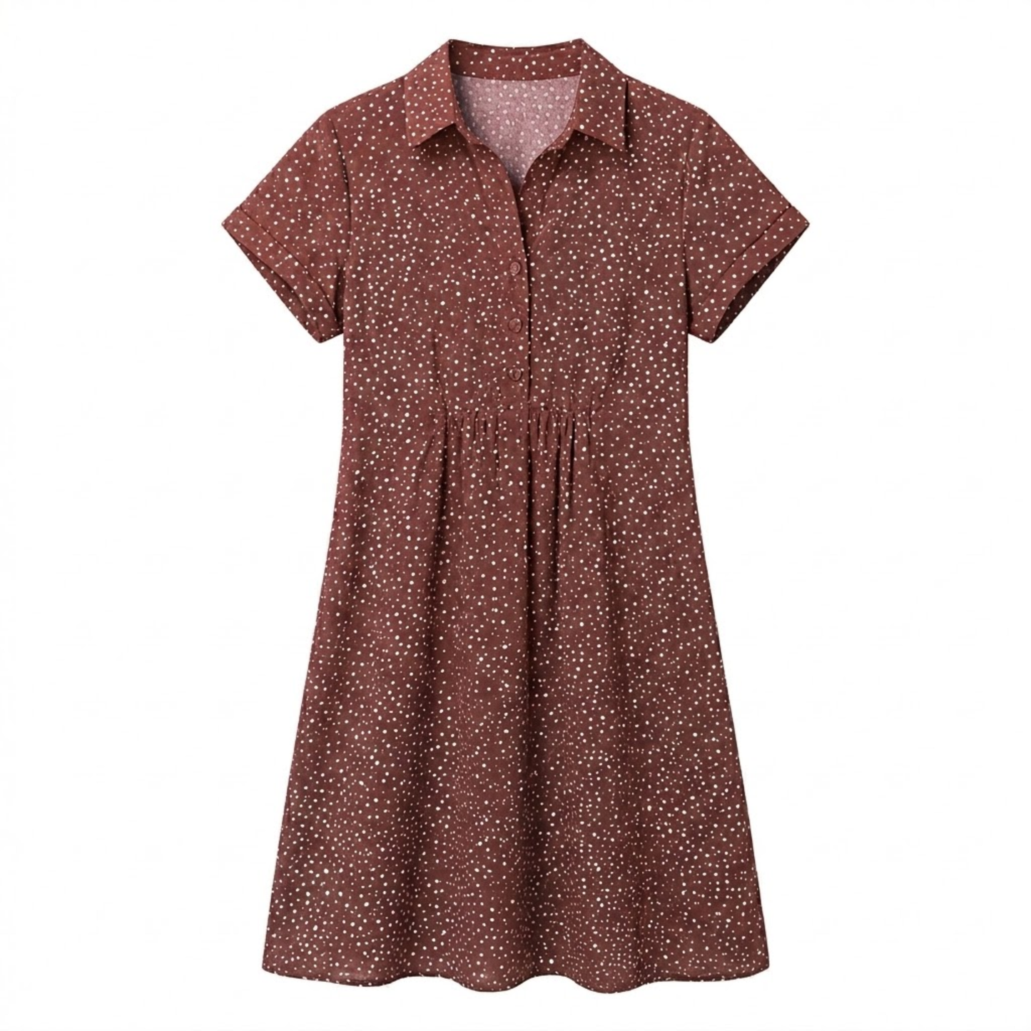 Mid-Length Printed Summer Dress with Round Neck and Short Sleeves in Polyester for Women