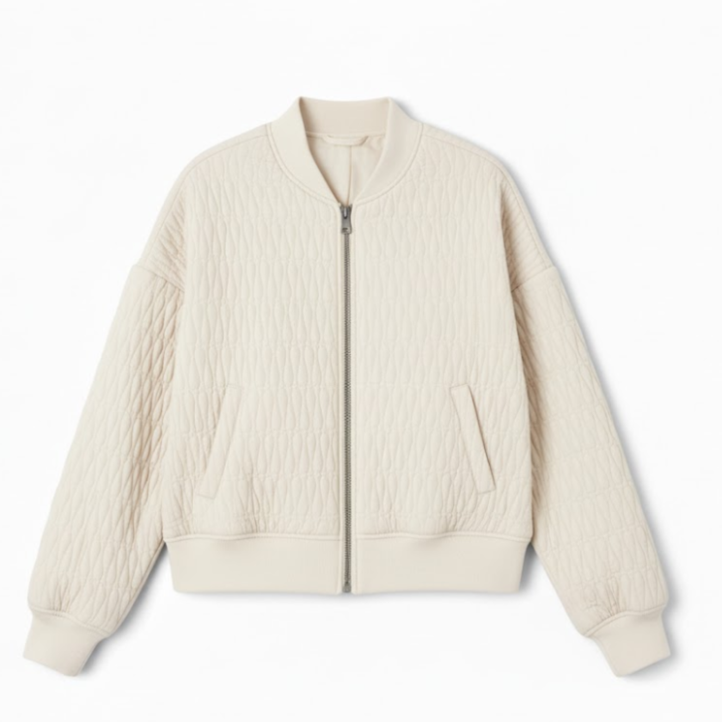 Quilted bomber jacket with stand-up collar and embossed texture