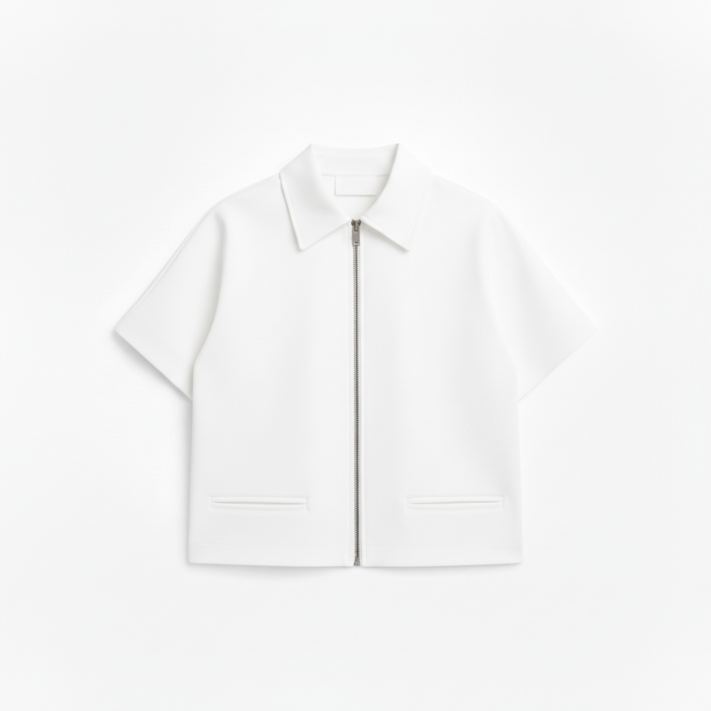 Short Polyester Jacket with Short Sleeves and Zipper for Women