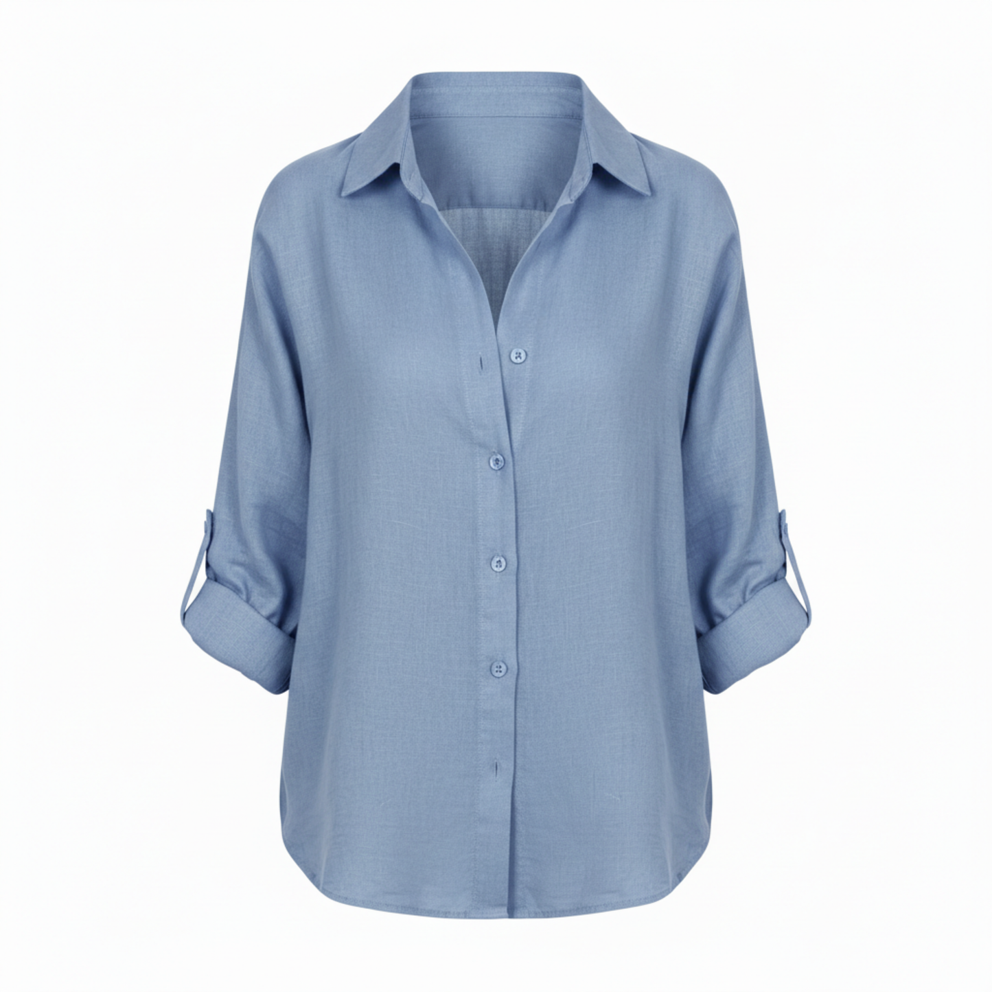 Loose casual button-up shirt for women with three-quarter sleeves and split neckline