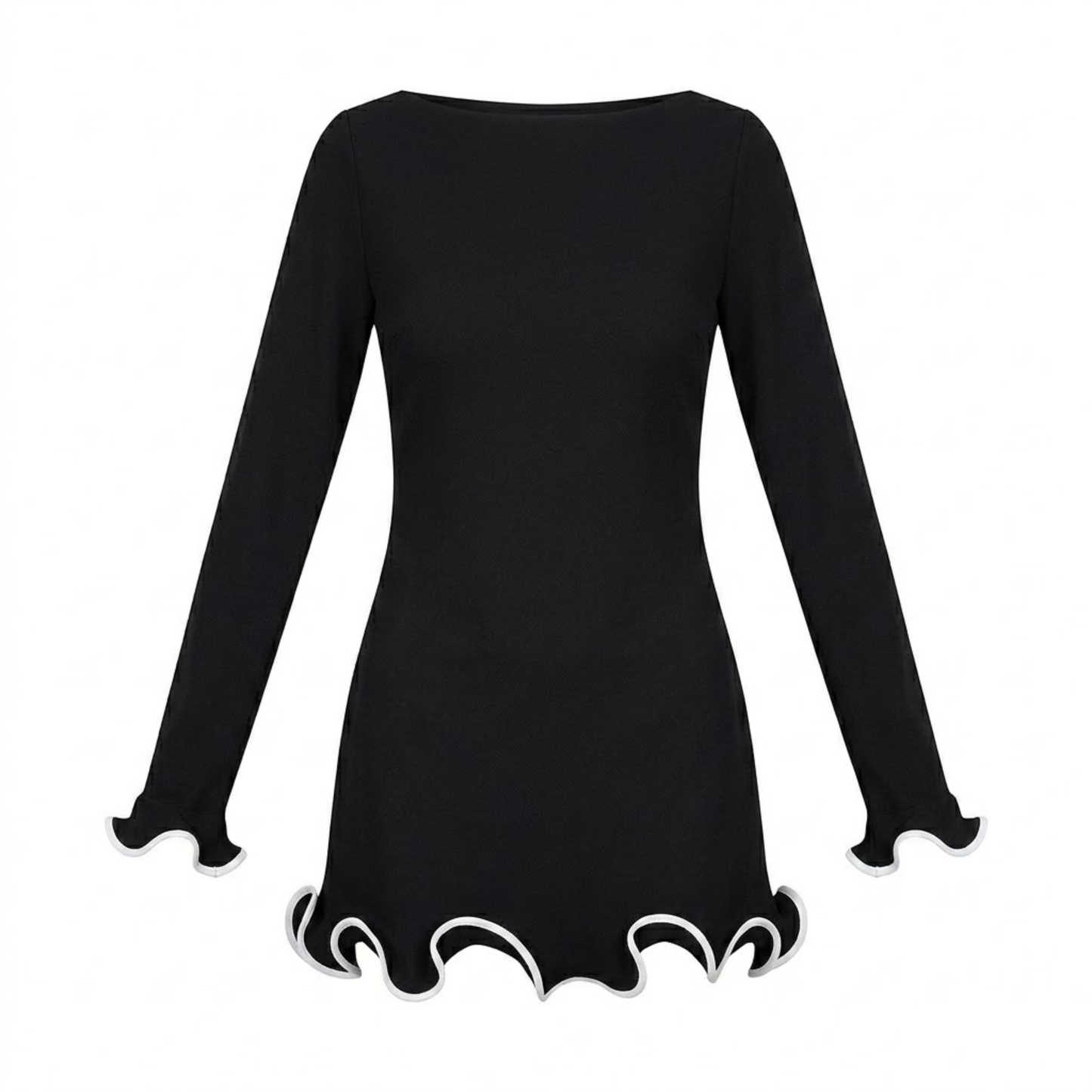 Fitted Short Dress with Long Sleeves and Contrasting Ruffle Hem