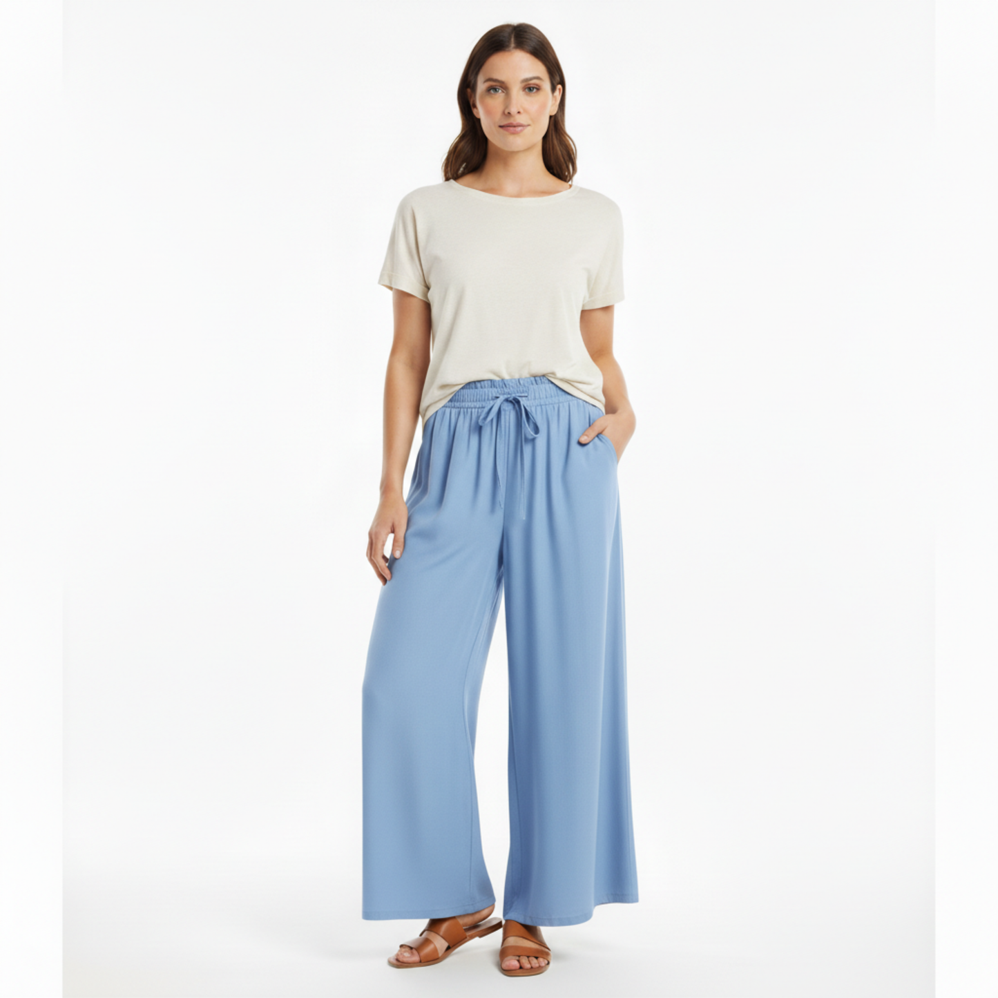 Wide-leg loose pants for women with elastic waistband and pockets
