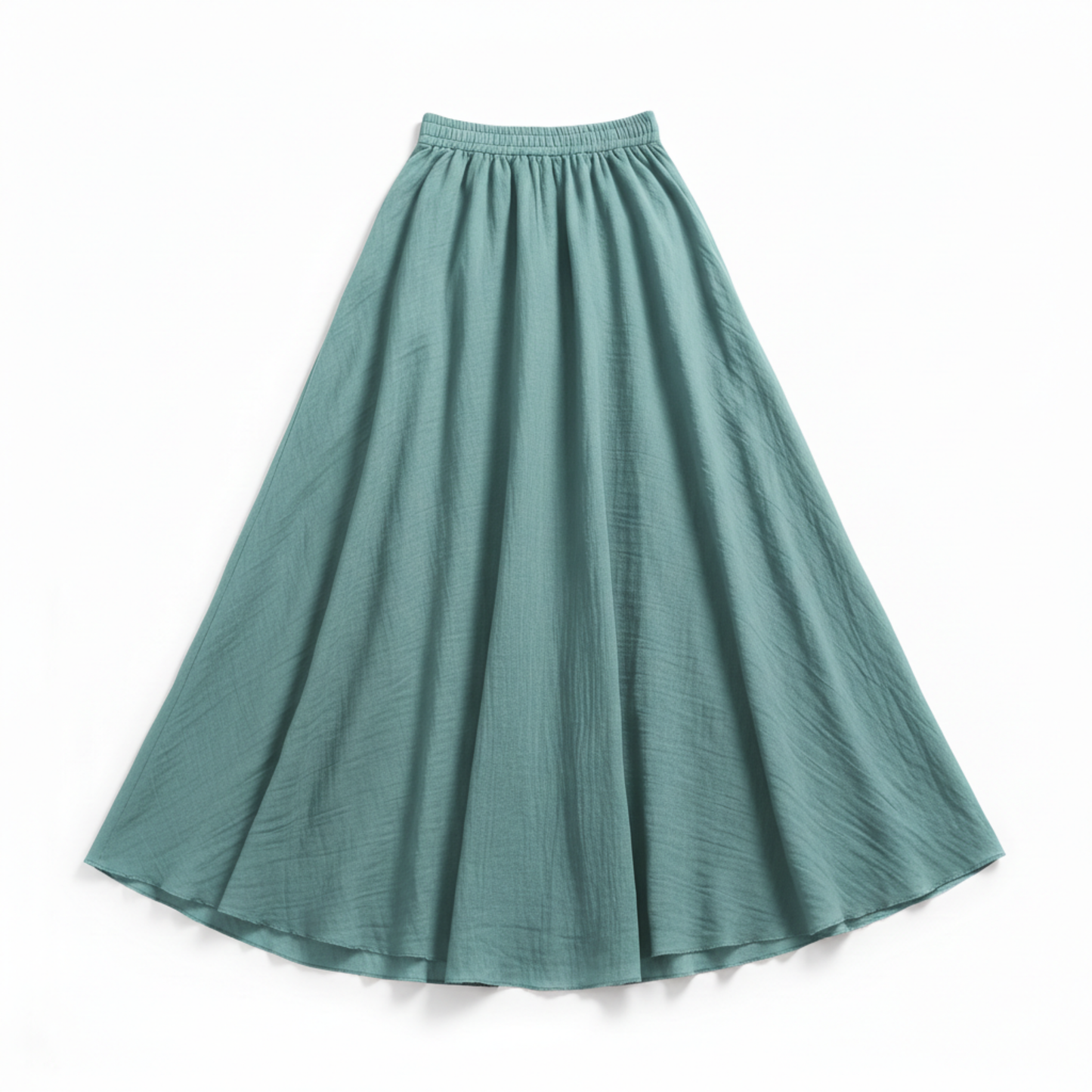 Women's Maxi Skirt in Cotton and Linen, High Elastic Waist, Flared Cut, Ankle Length