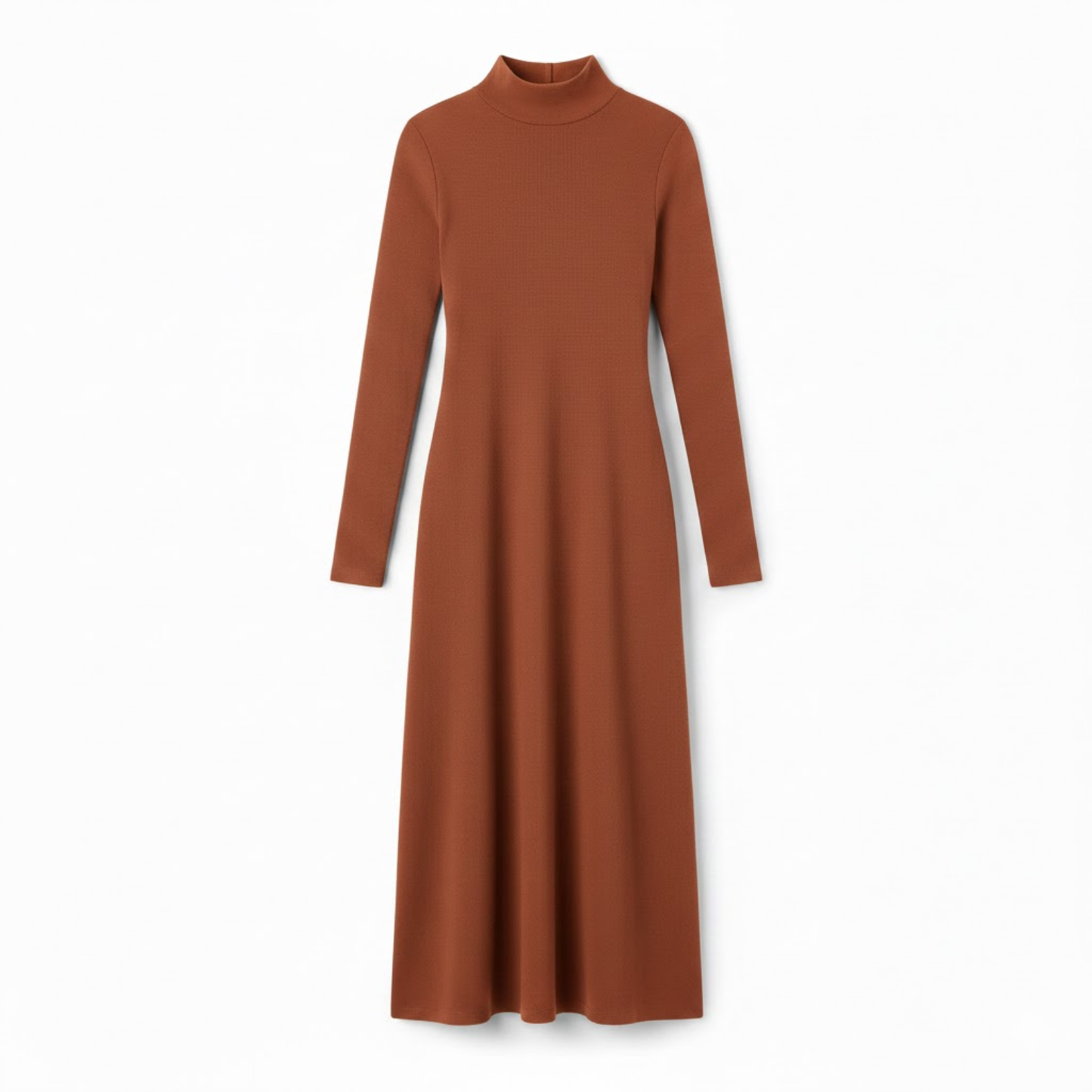 Fitted long dress with long sleeves and high turtleneck collar