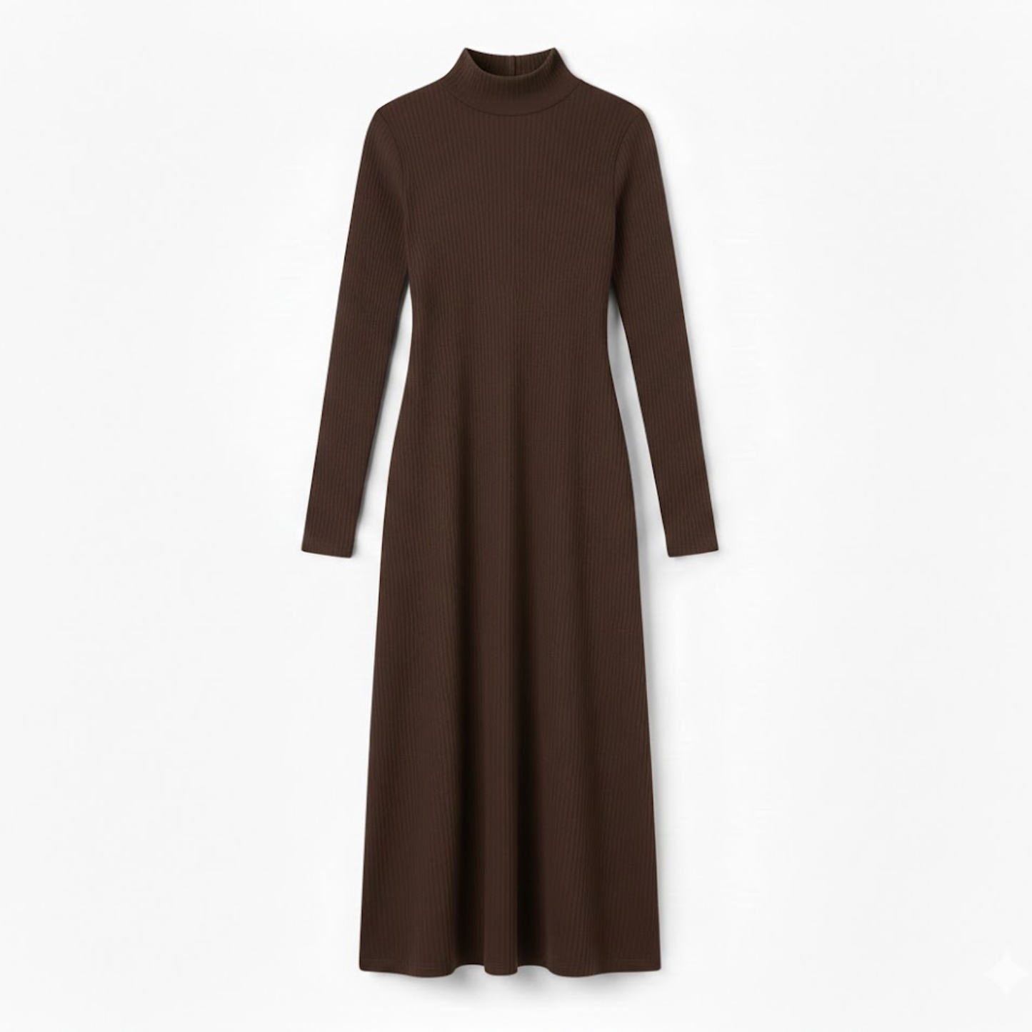 Fitted long dress with long sleeves and high turtleneck collar