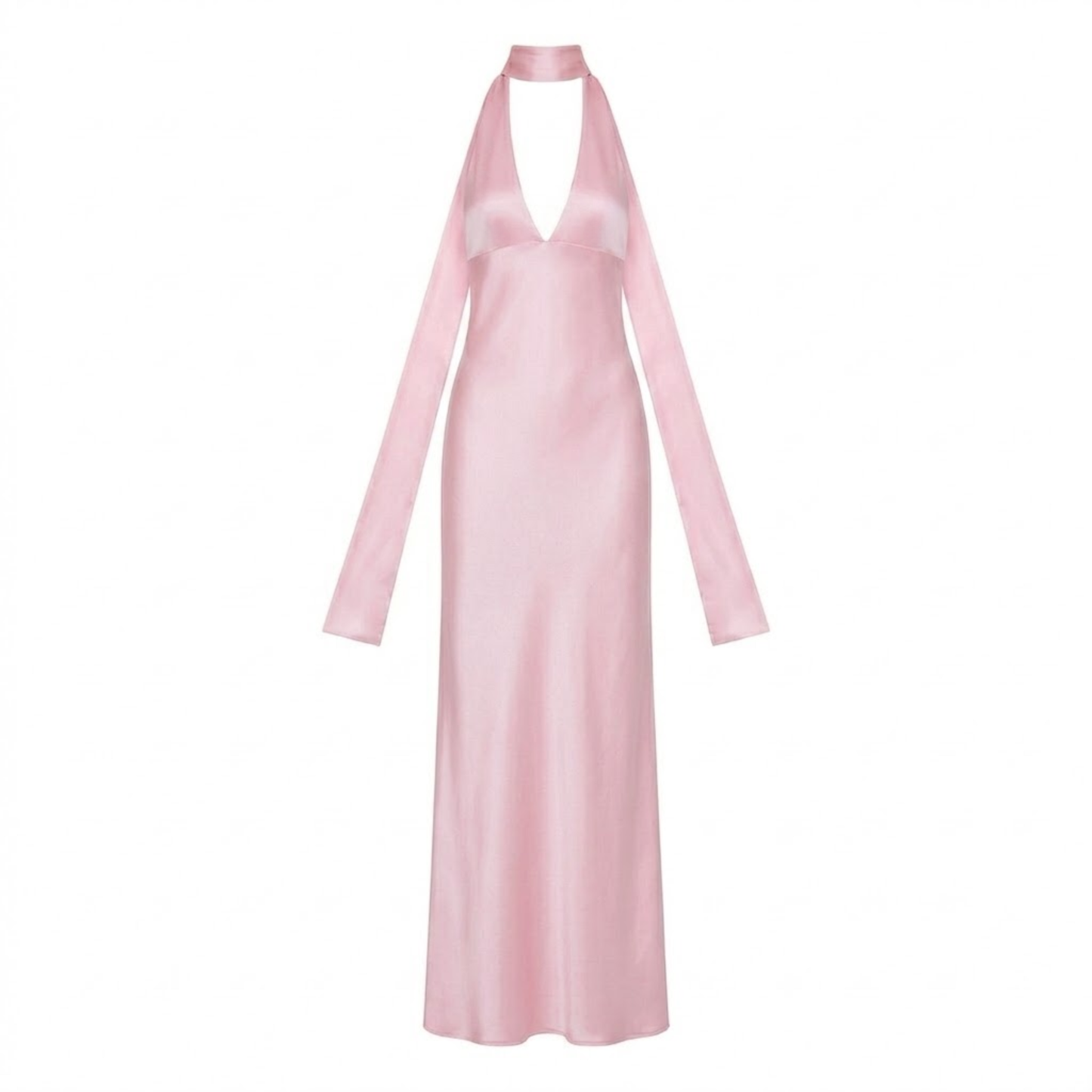 Long Evening Dress in Polyester with Deep V-Neck and Open Back for Women
