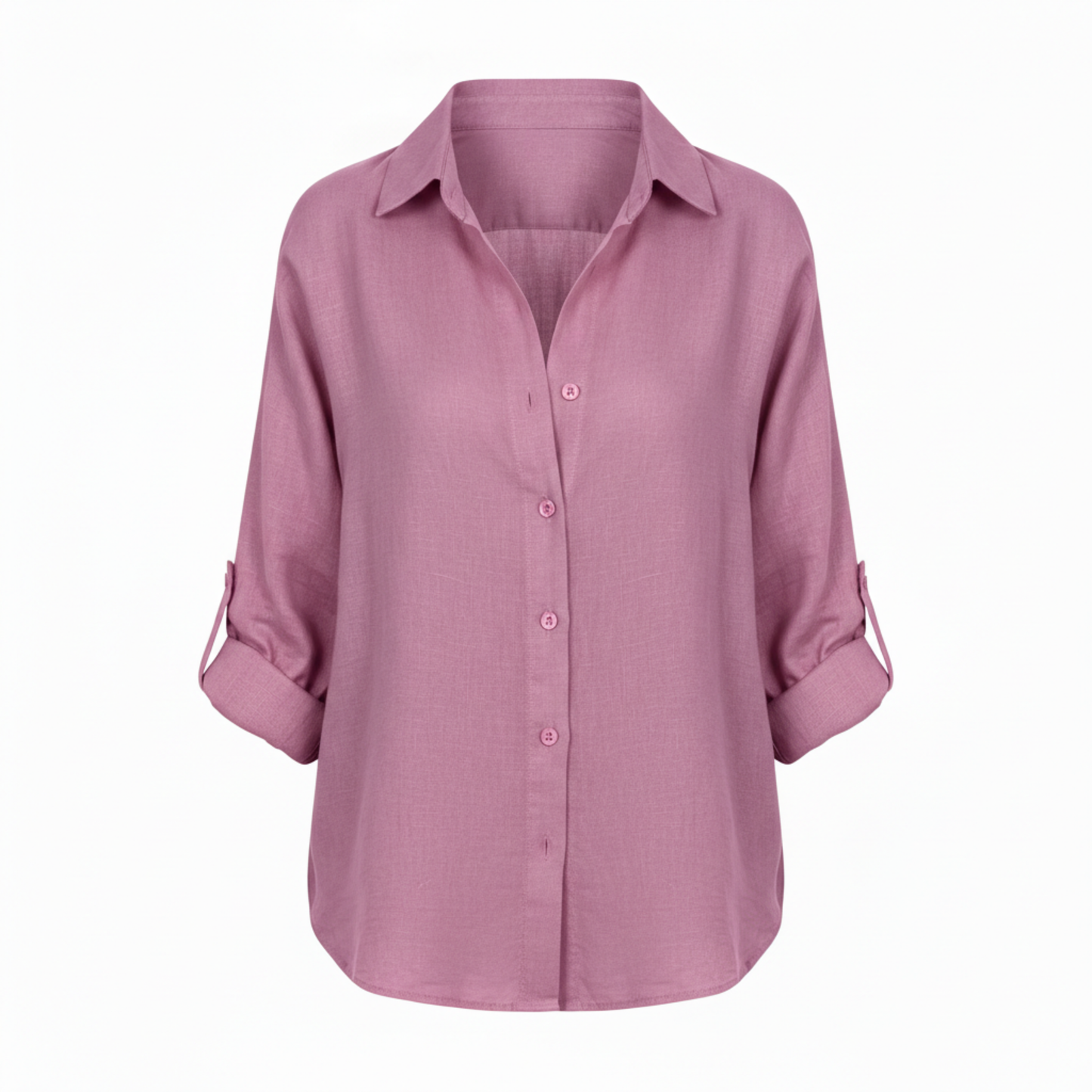 Loose casual button-up shirt for women with three-quarter sleeves and split neckline