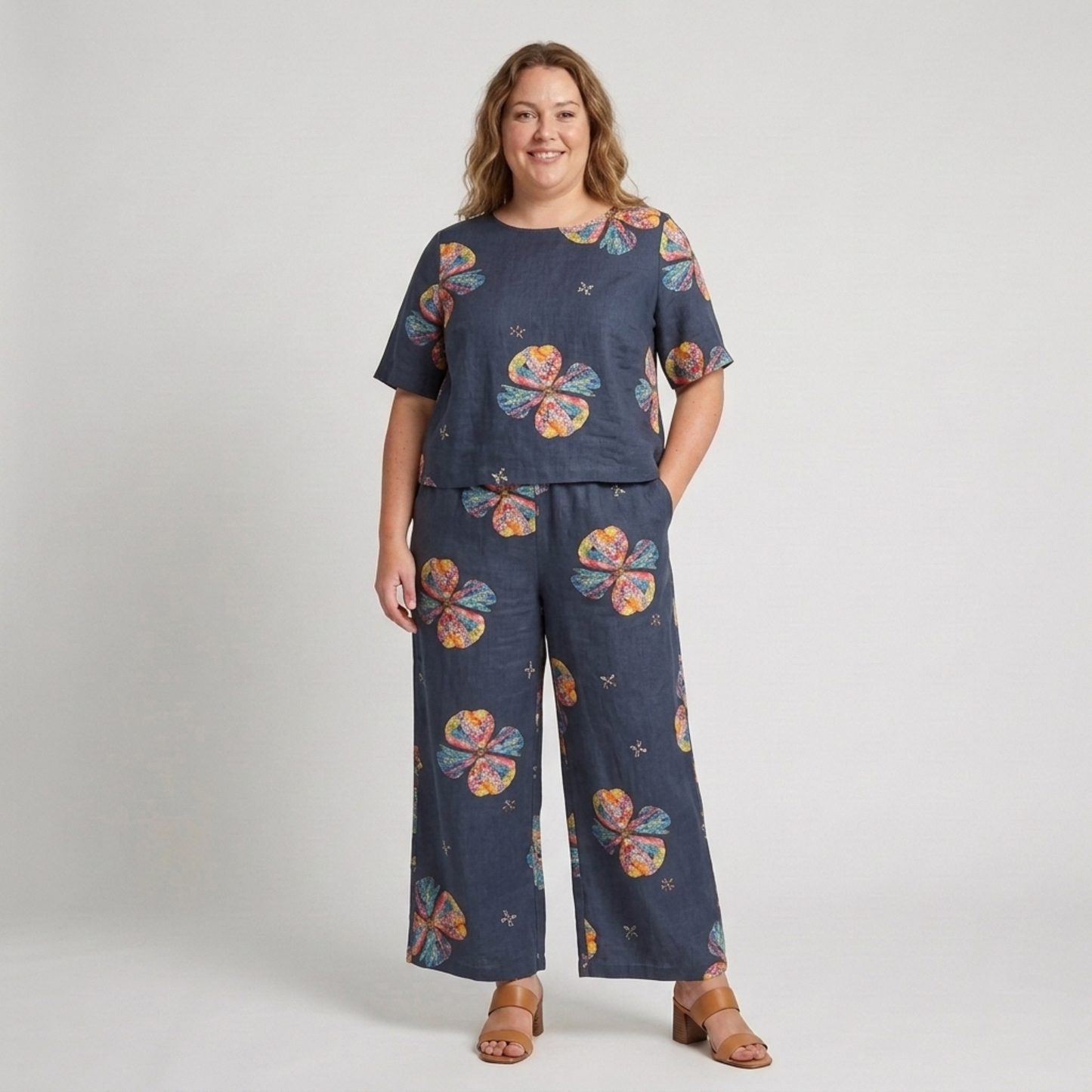 Plus Size Floral Print Pants Set