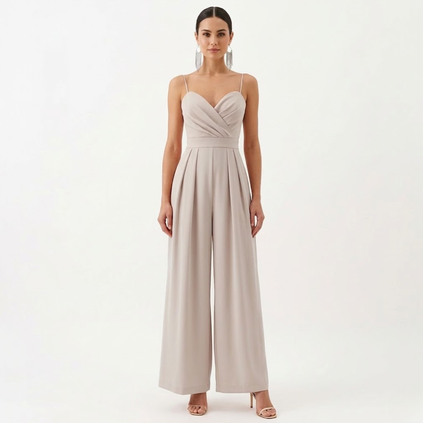 Wide-Leg Jumpsuit with Straps, V-Neck, and High Waist for Women