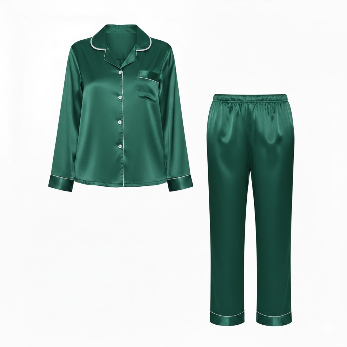 Satin nightwear set for women with long-sleeved shirt and trousers