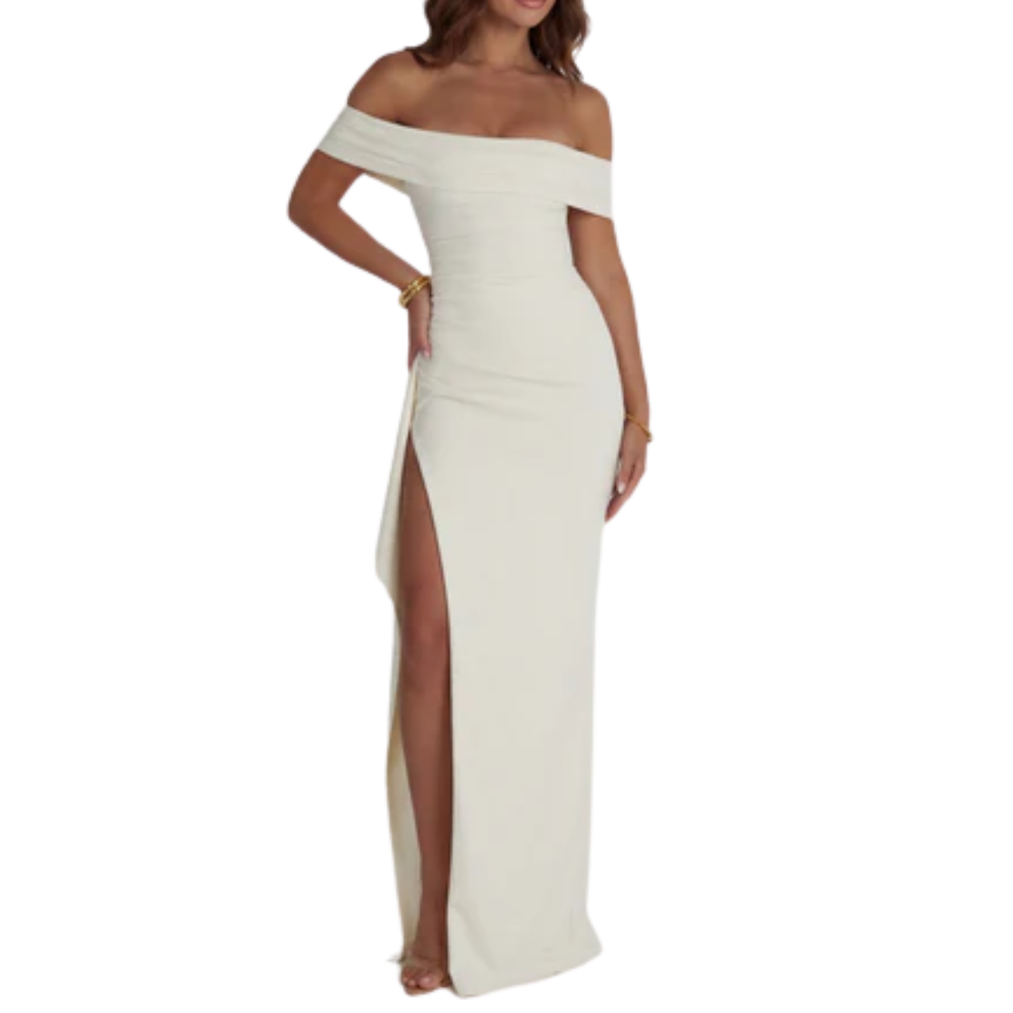 Long evening dress — off-shoulder fitted cut | formal event