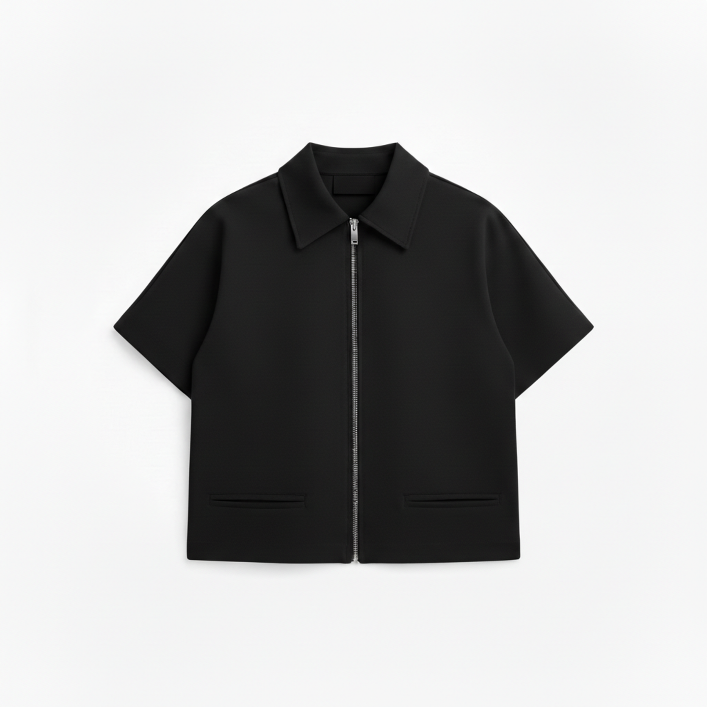 Short Polyester Jacket with Short Sleeves and Zipper for Women