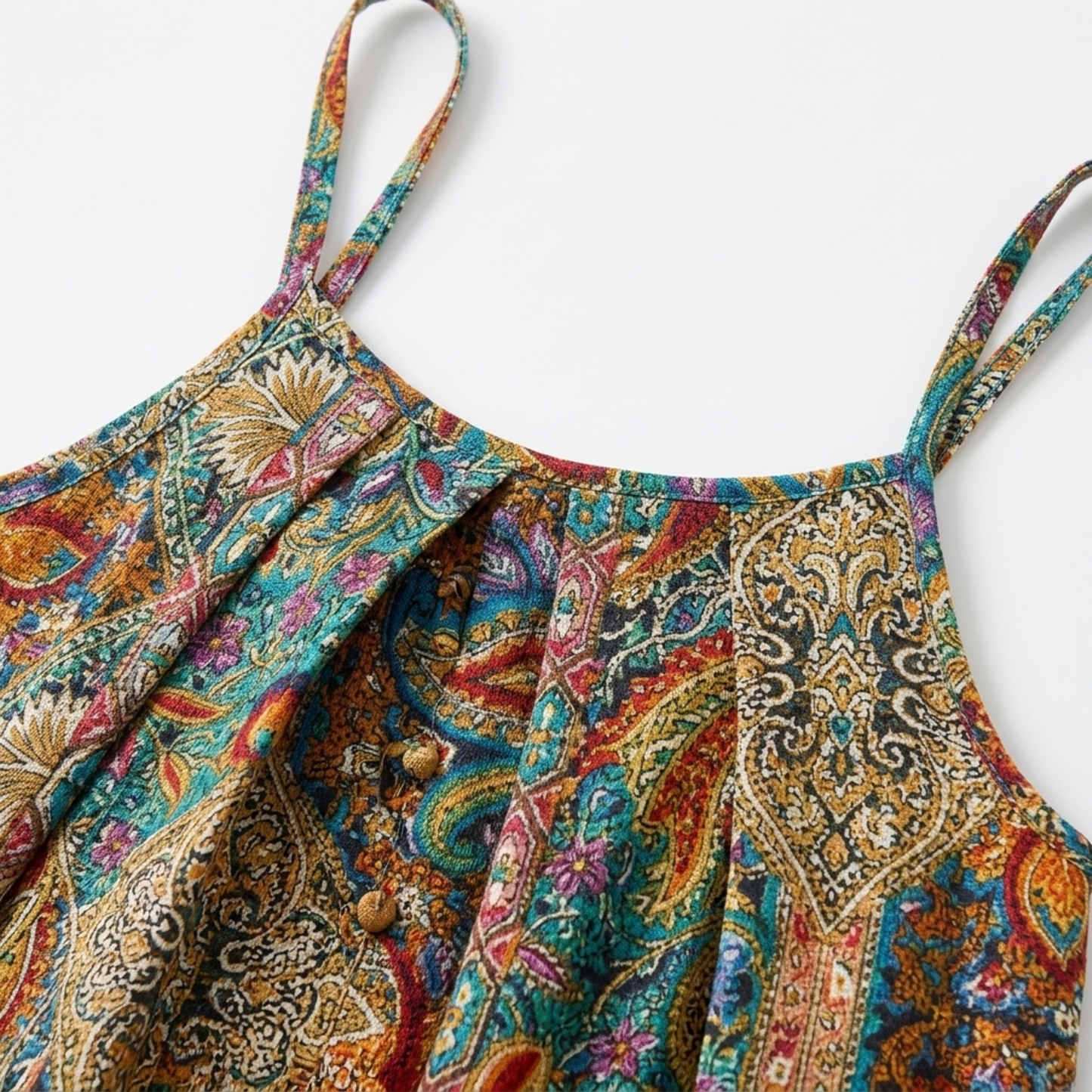 Plus size long dress for women with paisley print straps