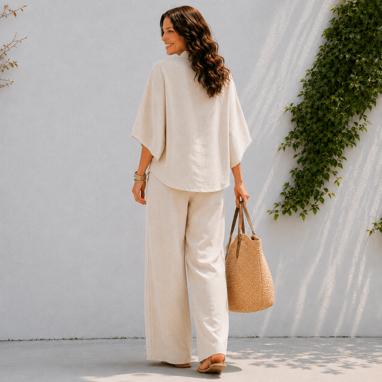 Two-piece women's set - oversized shirt and summer pants