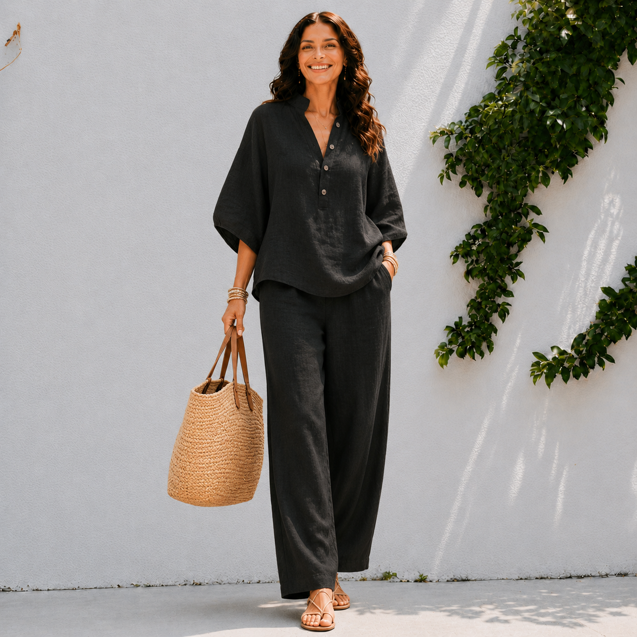 Two-piece women's set - oversized shirt and summer pants