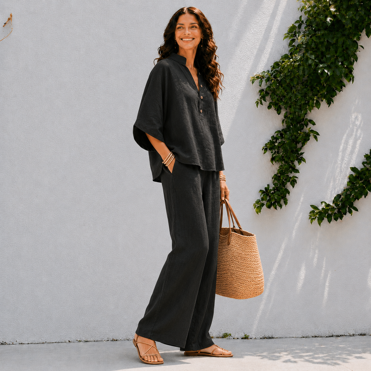Two-piece women's set - oversized shirt and summer pants