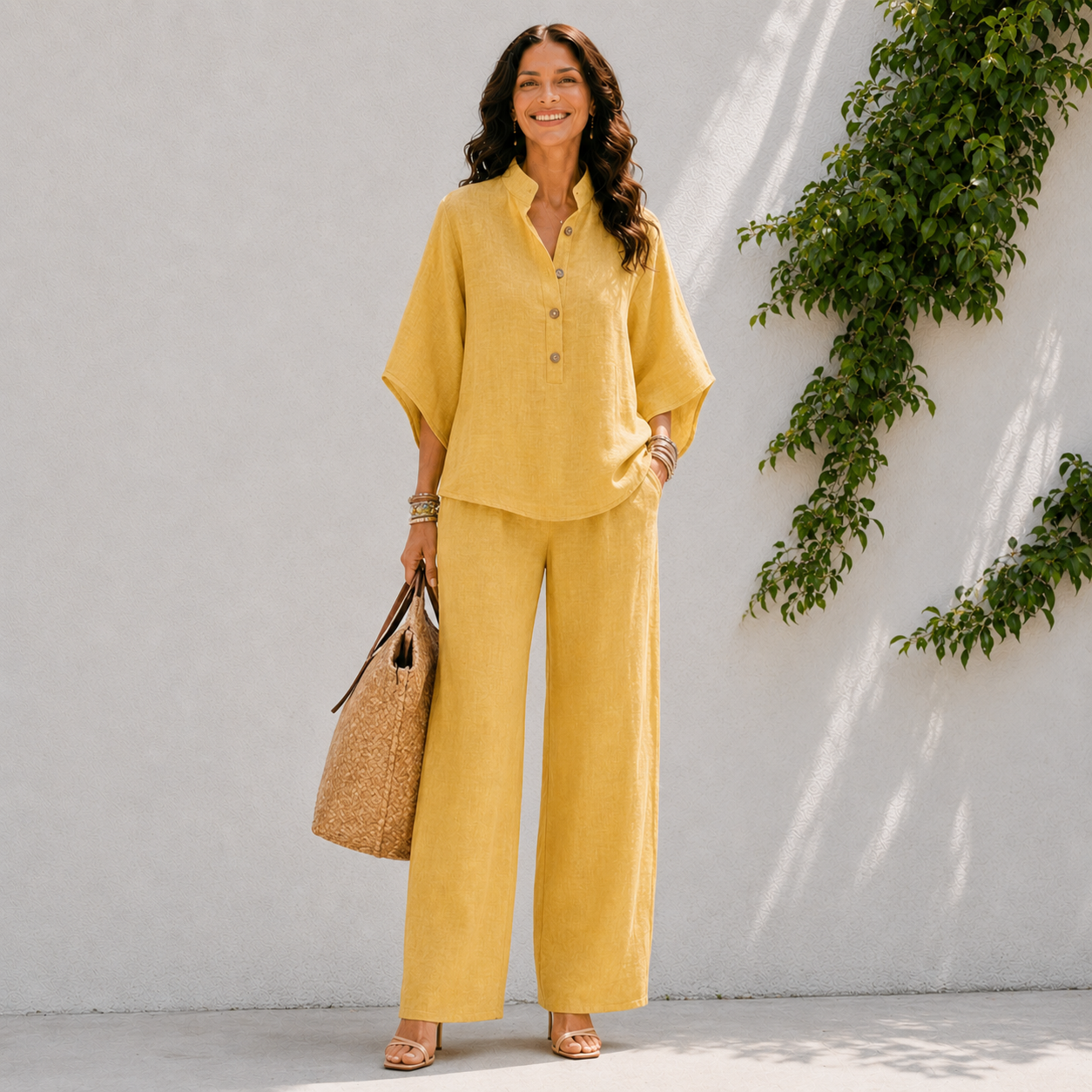 Two-piece women's set - oversized shirt and summer pants
