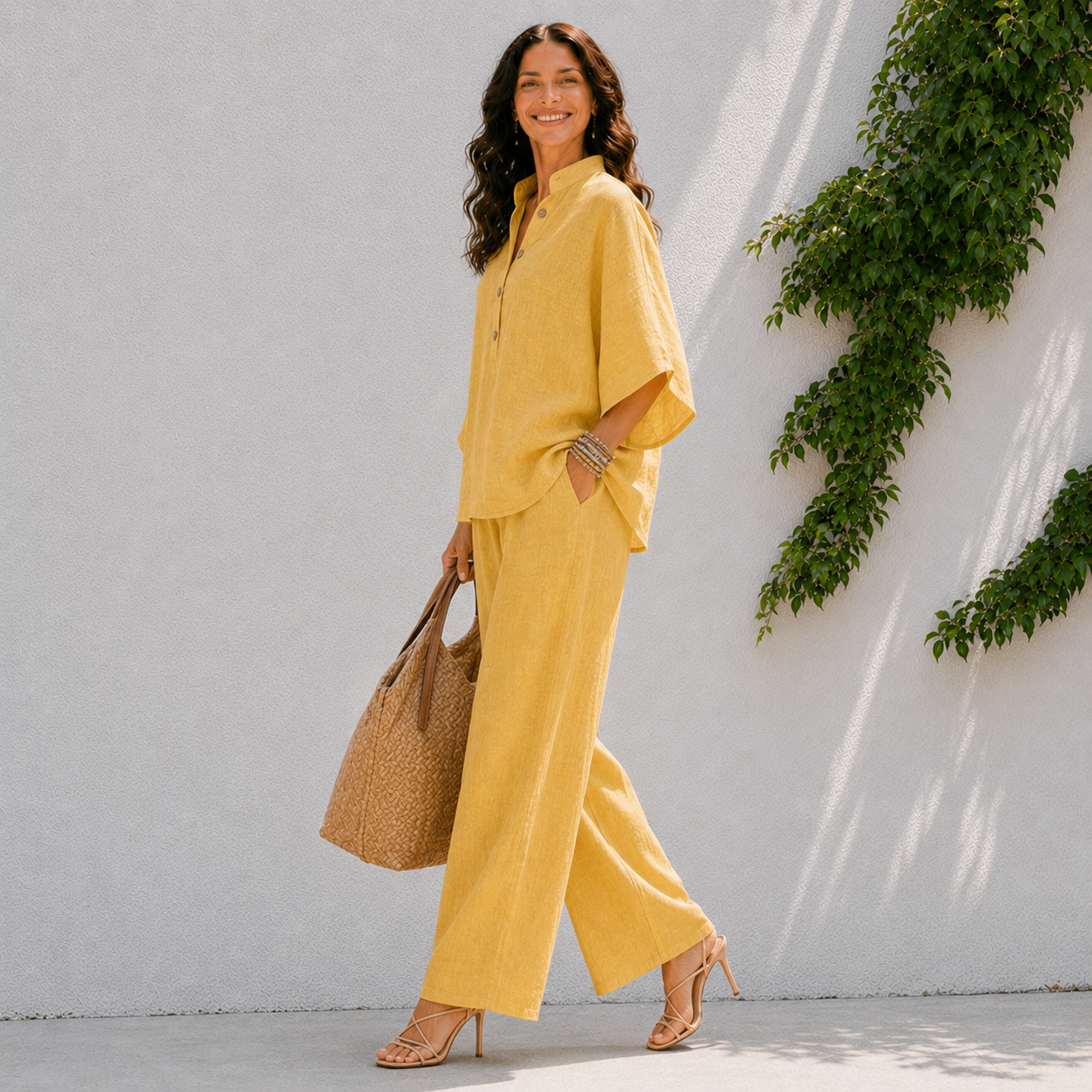 Two-piece women's set - oversized shirt and summer pants