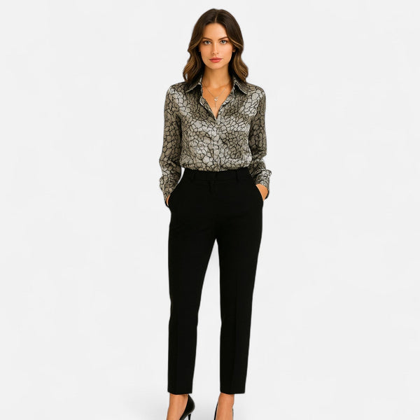 Ancient World | Women's Blouse in Printed Satin Snake – Bold Pattern, Timeless Elegance