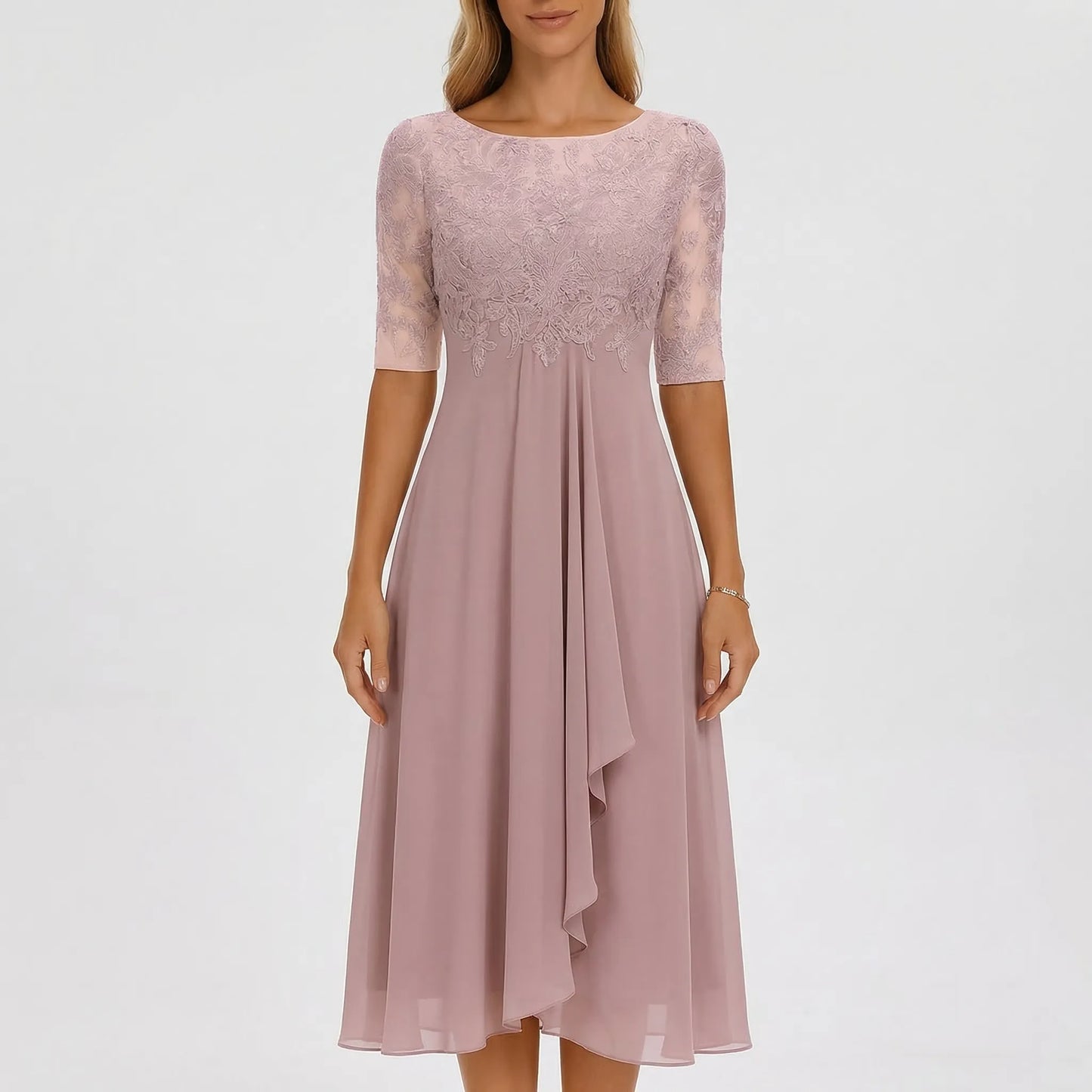 Cocktail dress for women - trapeze cut and lace bodice | evening