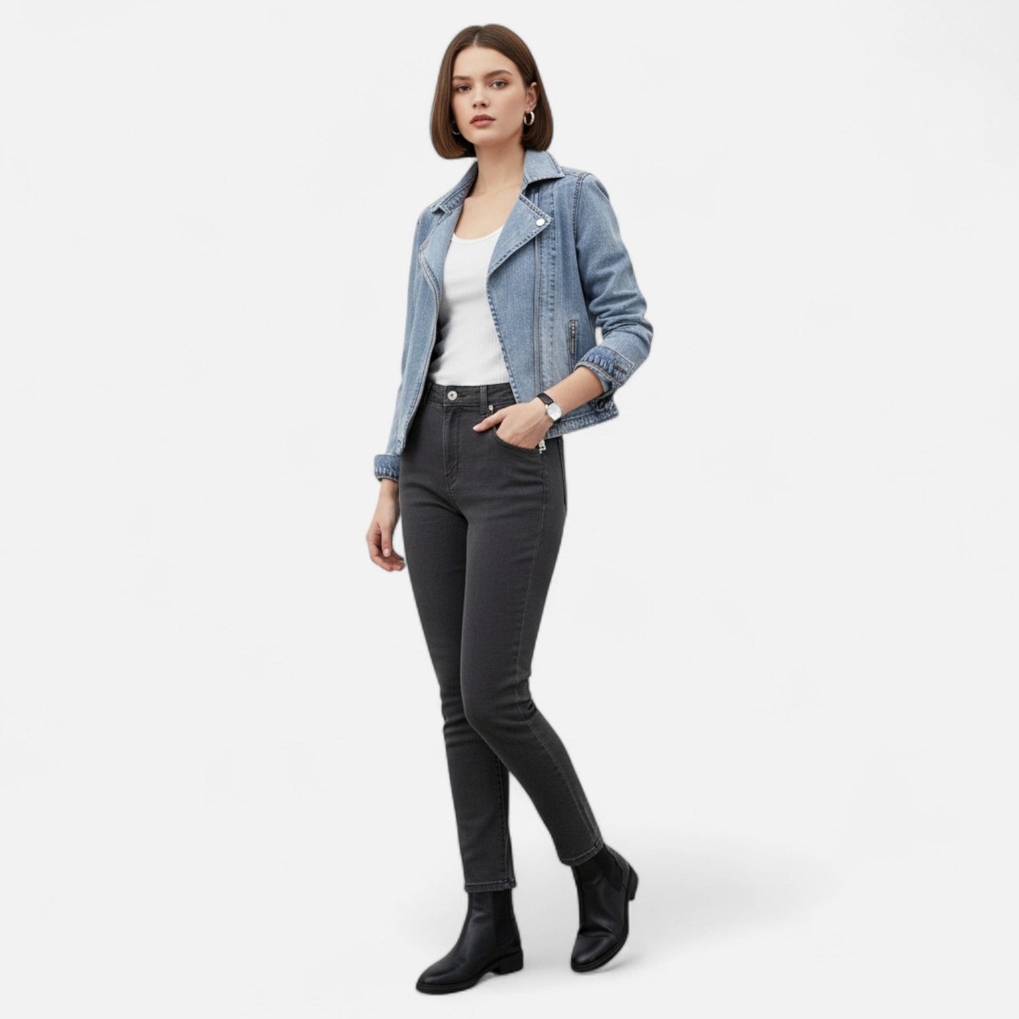 Ancient World | Women's Short Jacket in Sapphire Washed Denim